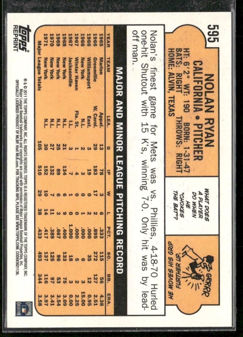 2011 Topps #595 Nolan Ryan 60 Years of Topps Original Back