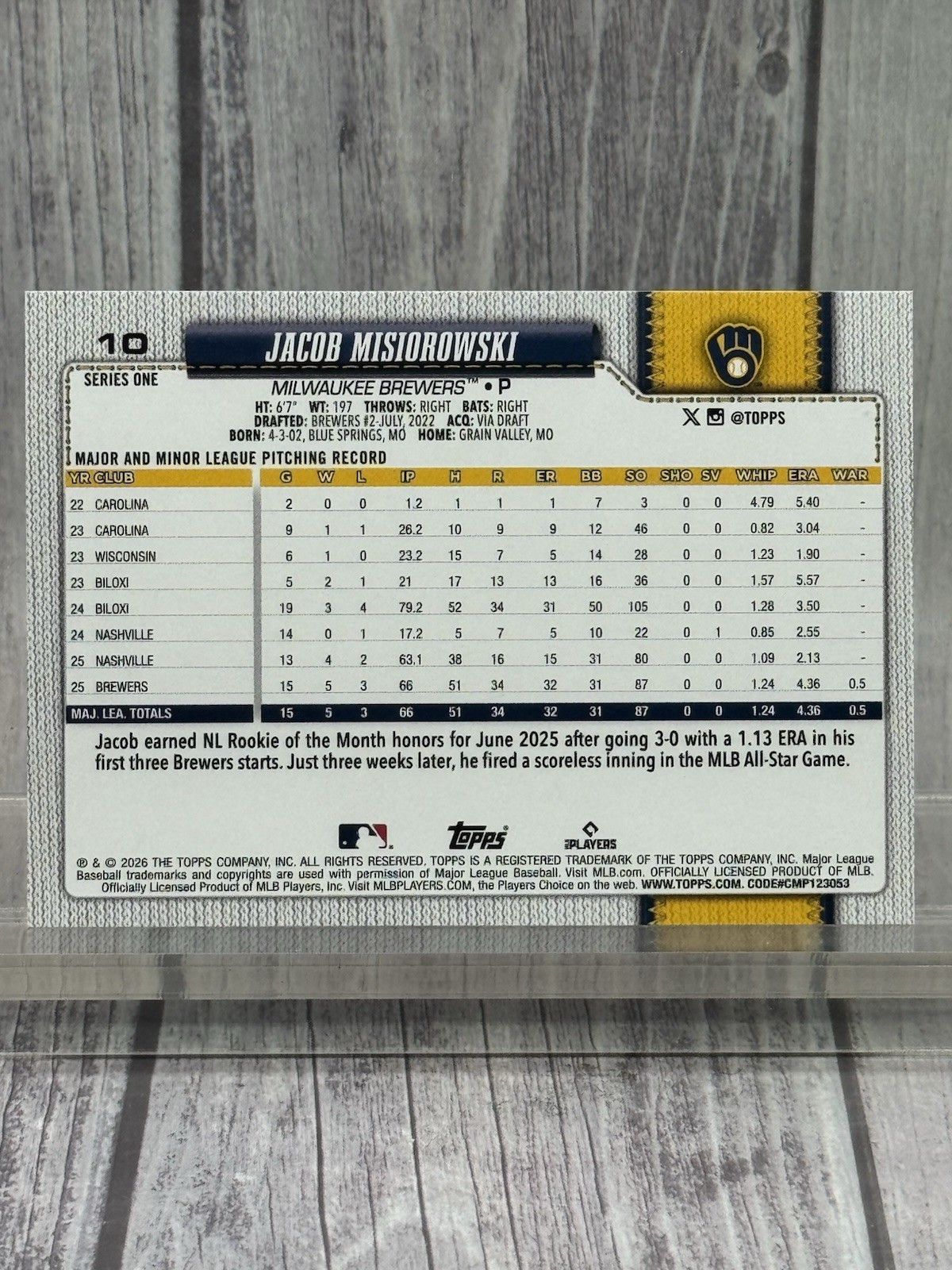 2026 Topps #10 Jacob Misiorowski Rainbow Foil Rookie RC