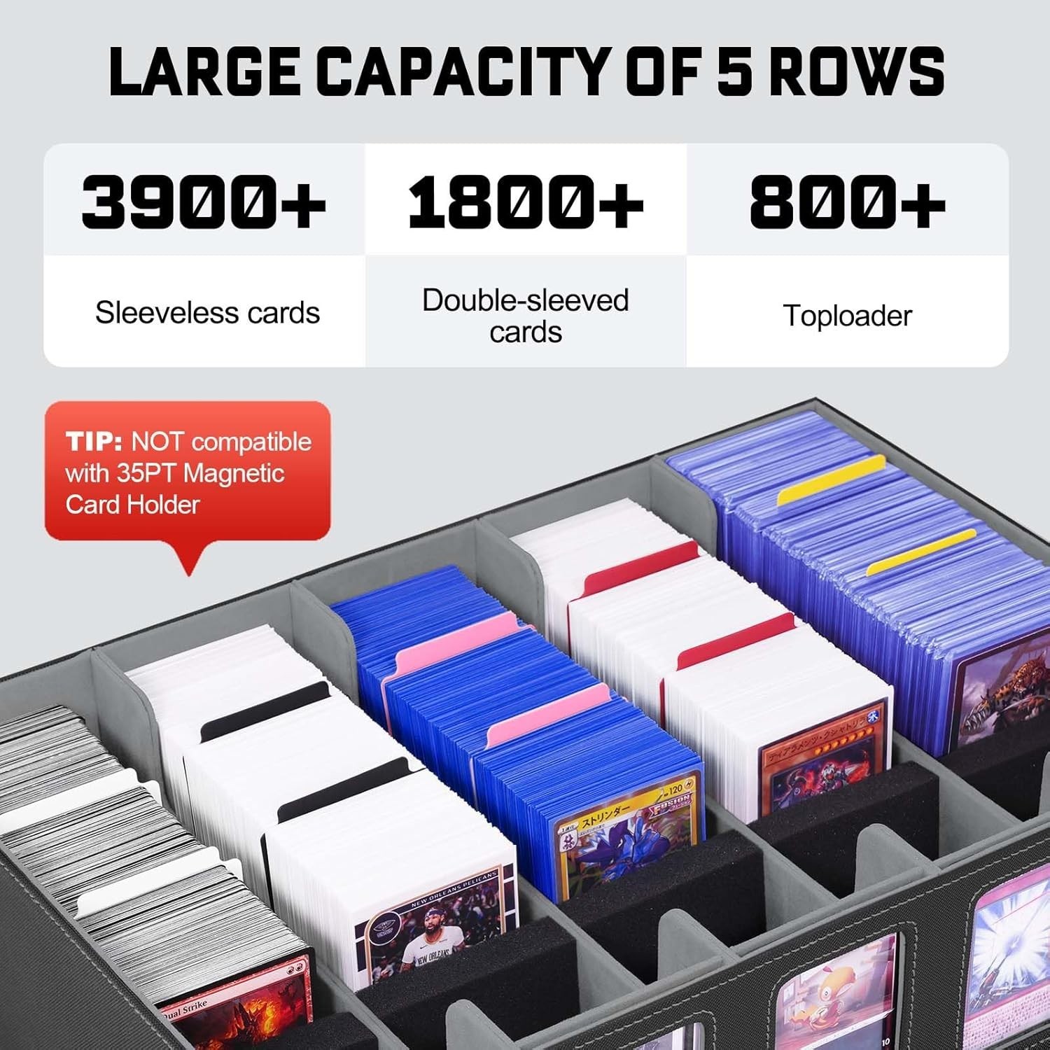 Trading Card Storage Box 5-Row with Handle, MTG Storage Box Holds 3900+ Cards…