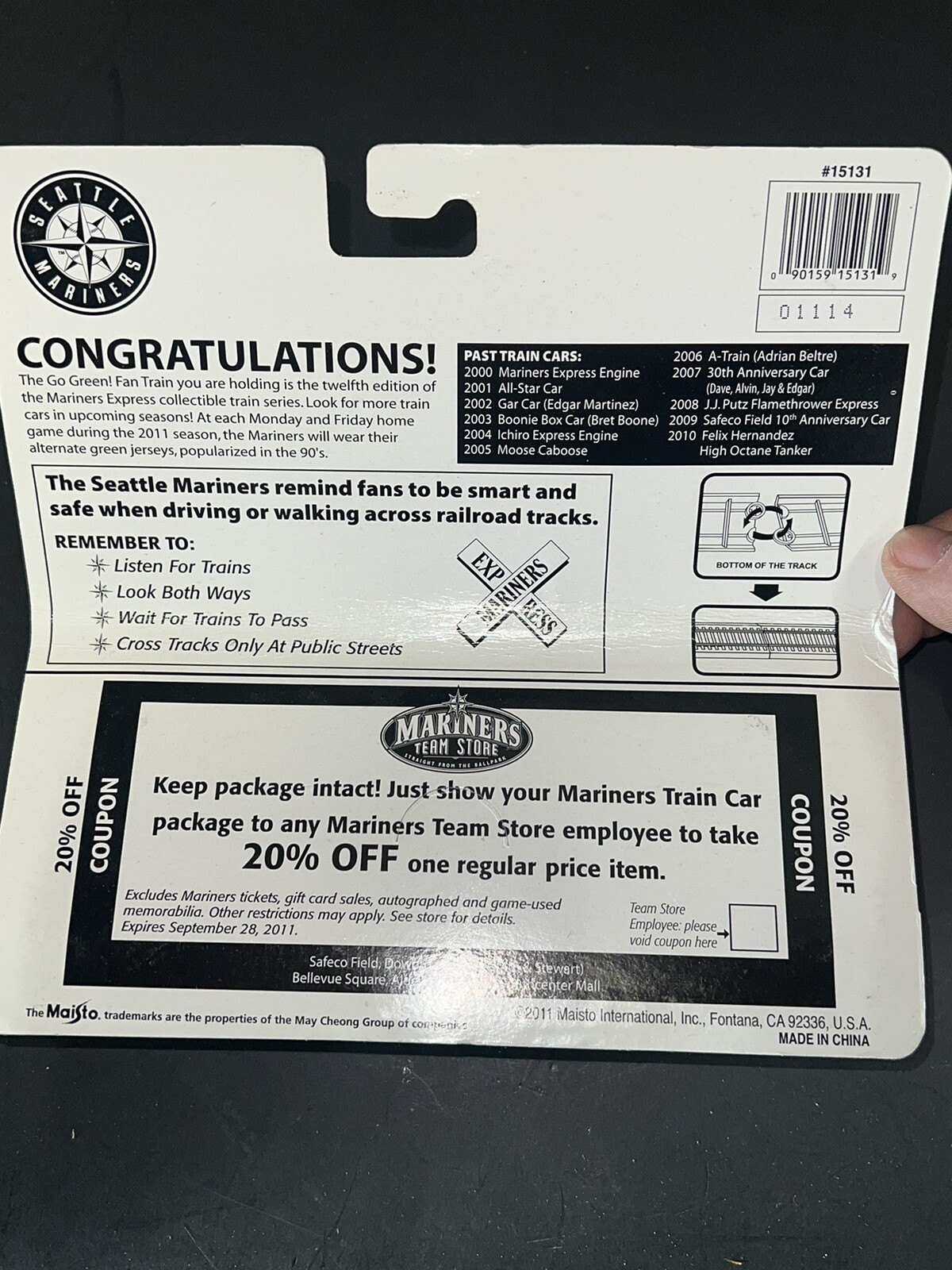Seattle Mariners vs. Rays Go Green Fan Train Box Car 4 1/2″ – 2011 Maisto
