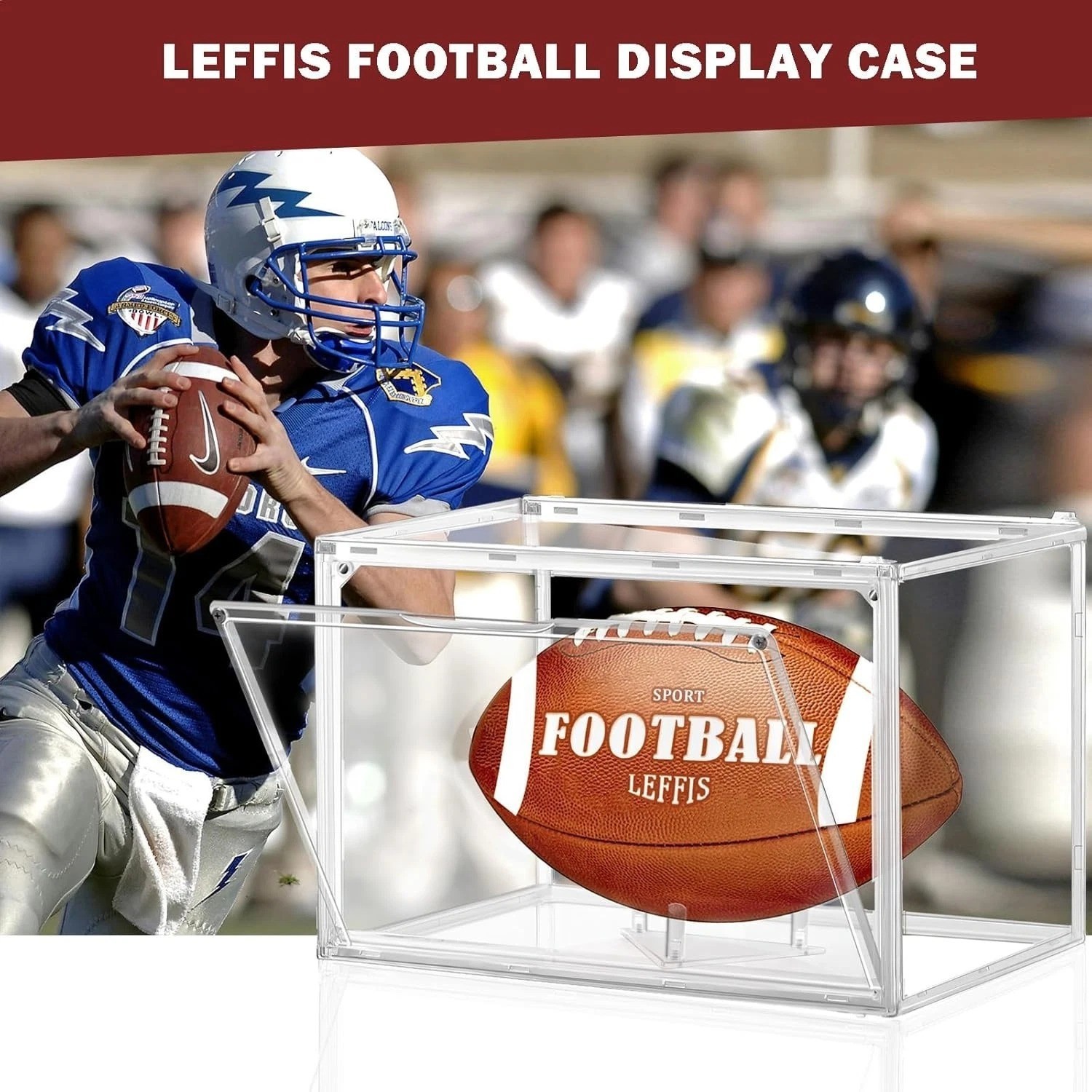 Football Display Case, Acrylic Clear Football Case Full Size with Magnetic Door