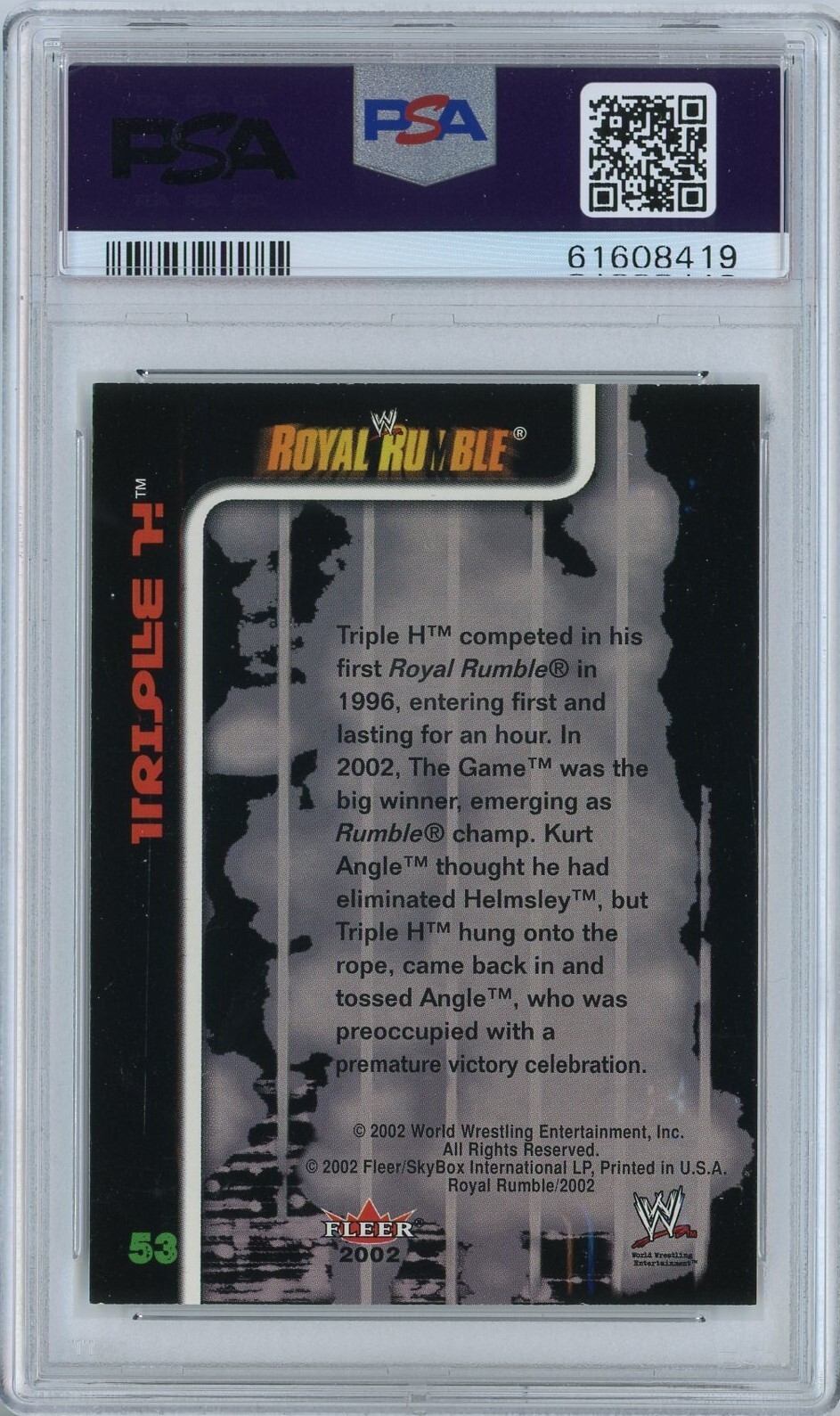 2002 Fleer WWF Royal Rumble #53 Triple H HHH WWE PSA 8 NM-MT POP 3 None Higher