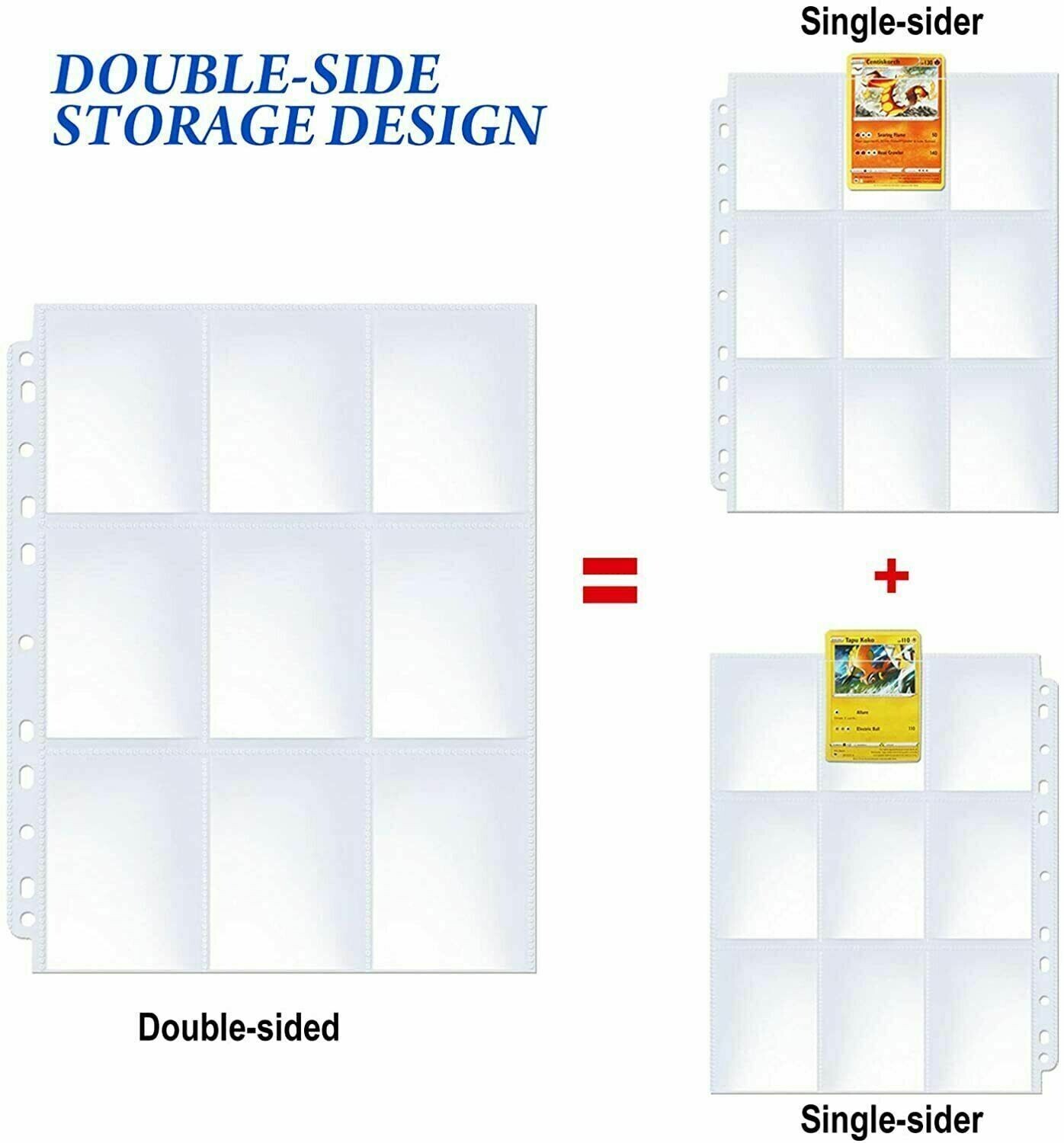 Trading Card Album Binder Protector Pages Sleeves 18 Pocket 100 Sheets Baseball