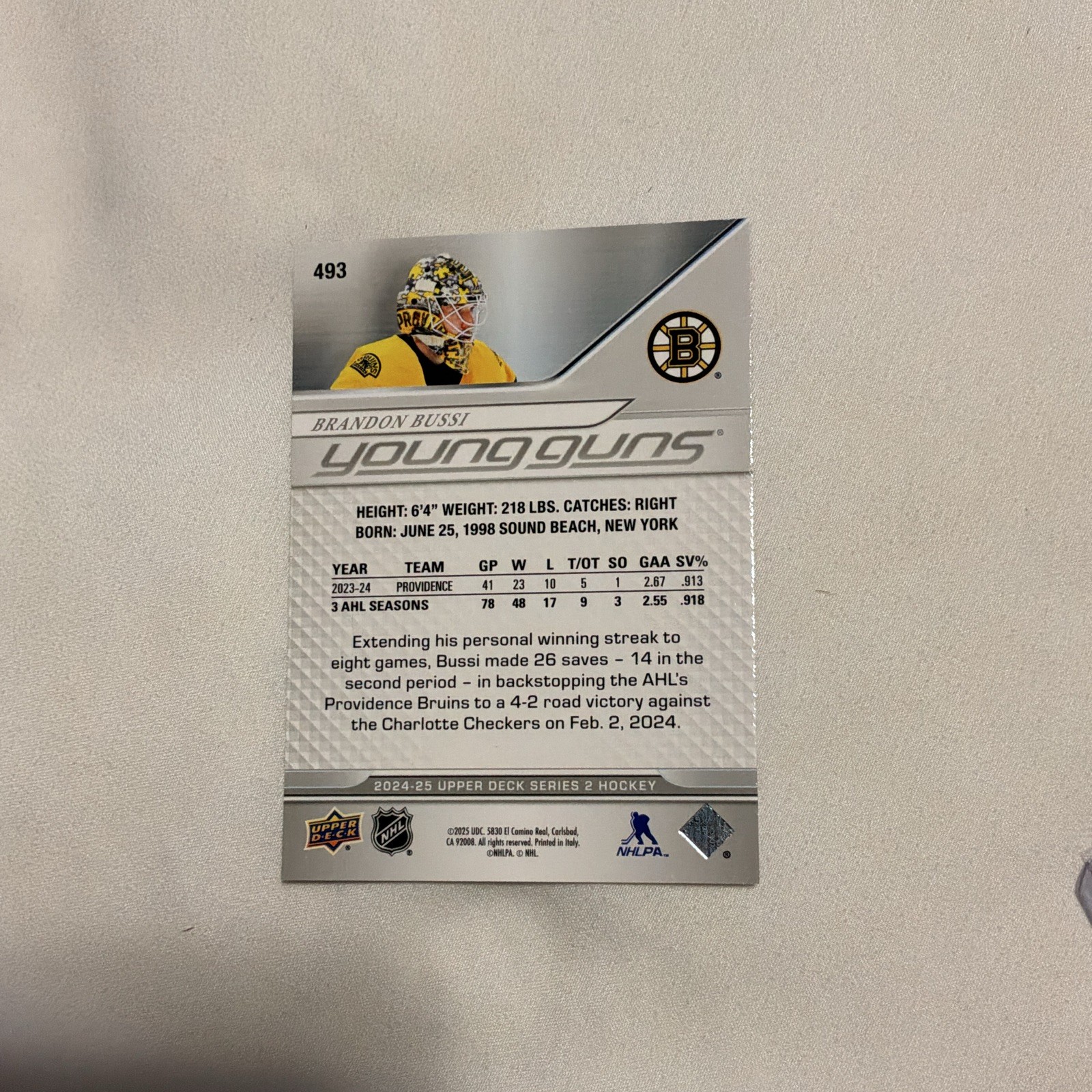 UD Young Guns Rc 2024-25 Series 2 Brandon Bussi rainbow speckle achievement