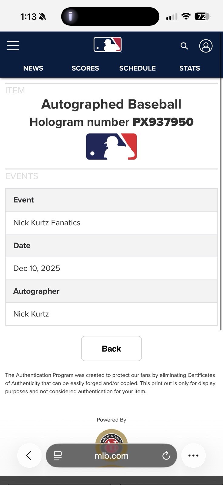 Nick Kurtz Athletics Autographed MLB Baseball Signed Fanatics Authenticated (A+)