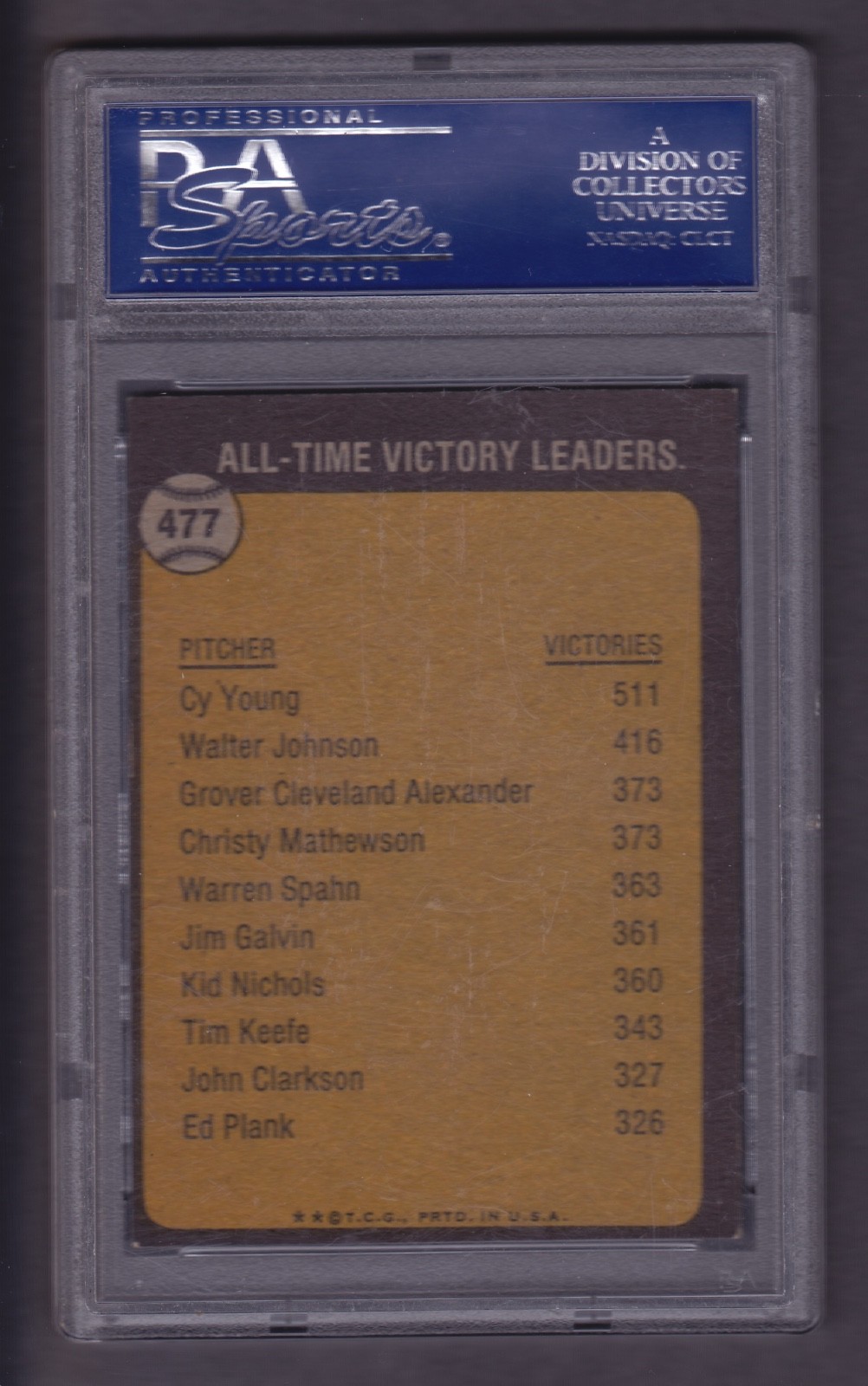 1973 TOPPS #477 CY YOUNG SPIDERS ALL-TIME VICTORY LEADERS PSA 8(OC) NM-MT