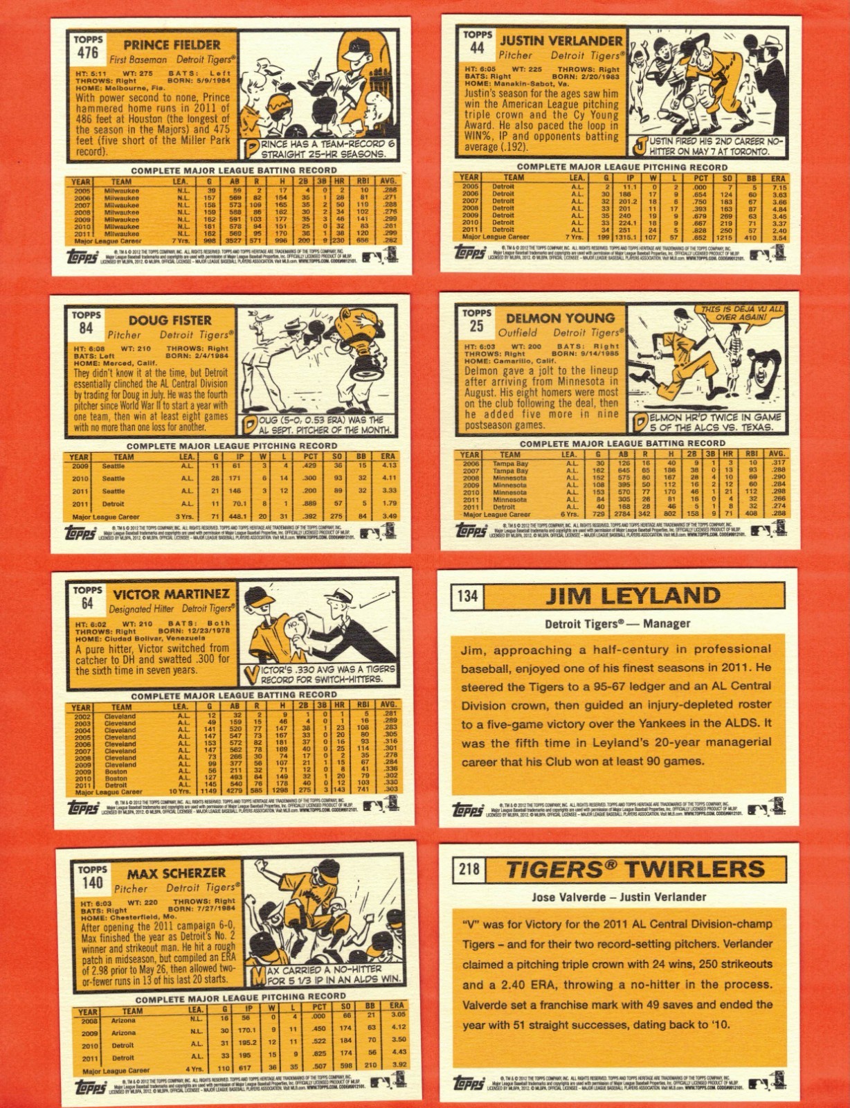 2012 Topps Heritage Detroit Tigers 1-500 Team Set! SPs Included!