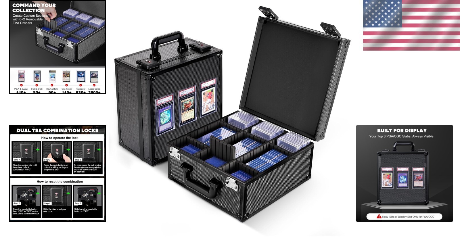Graded Card Storage Box, TSA Lock, Holds 140+ Cards