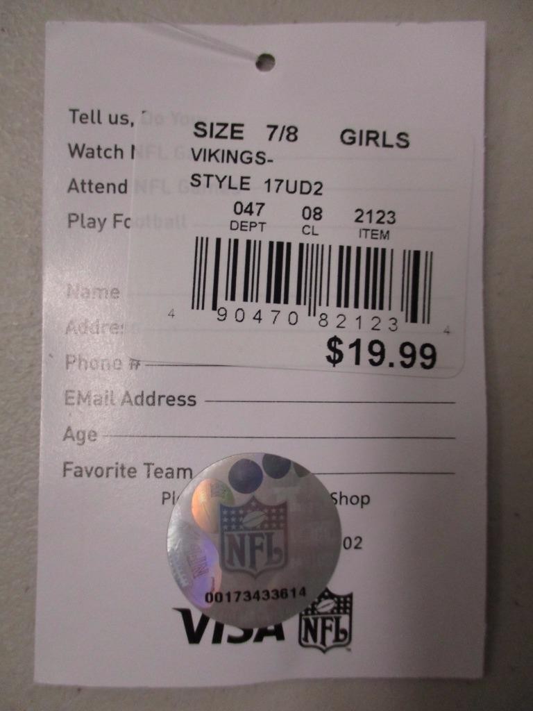 NEW Minnesota Vikings NFL Jersey Youth Girls M-L-XL (7/8-10/12-14/16) $20