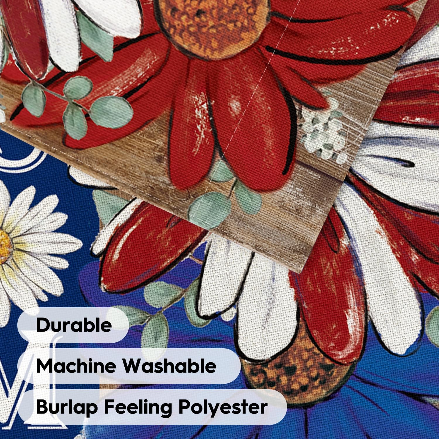 Patriotic 4th of July Garden Flag 12×18 Inch Double Sided Outside, Floral Welcom