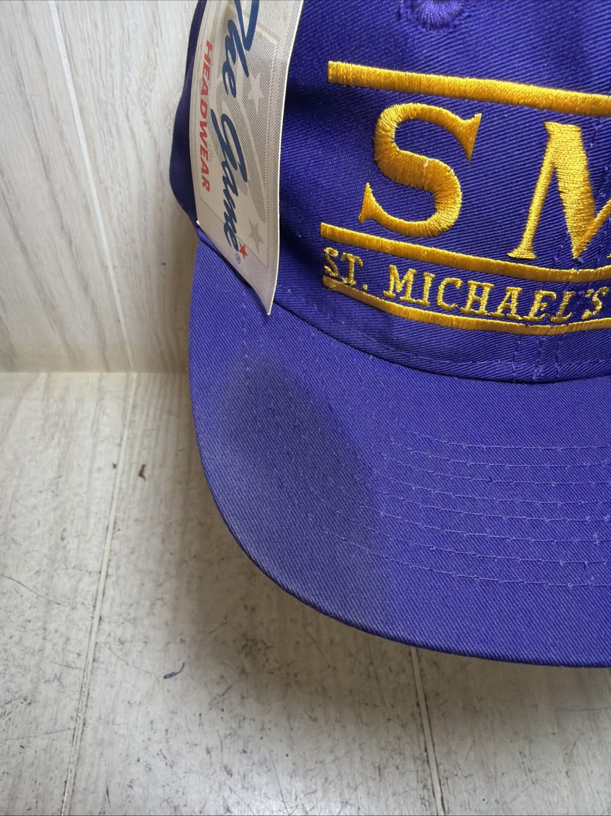 Vintage Yupoong St. Michael’s College Split Bar Snapback Hat Purple (FLAWS)
