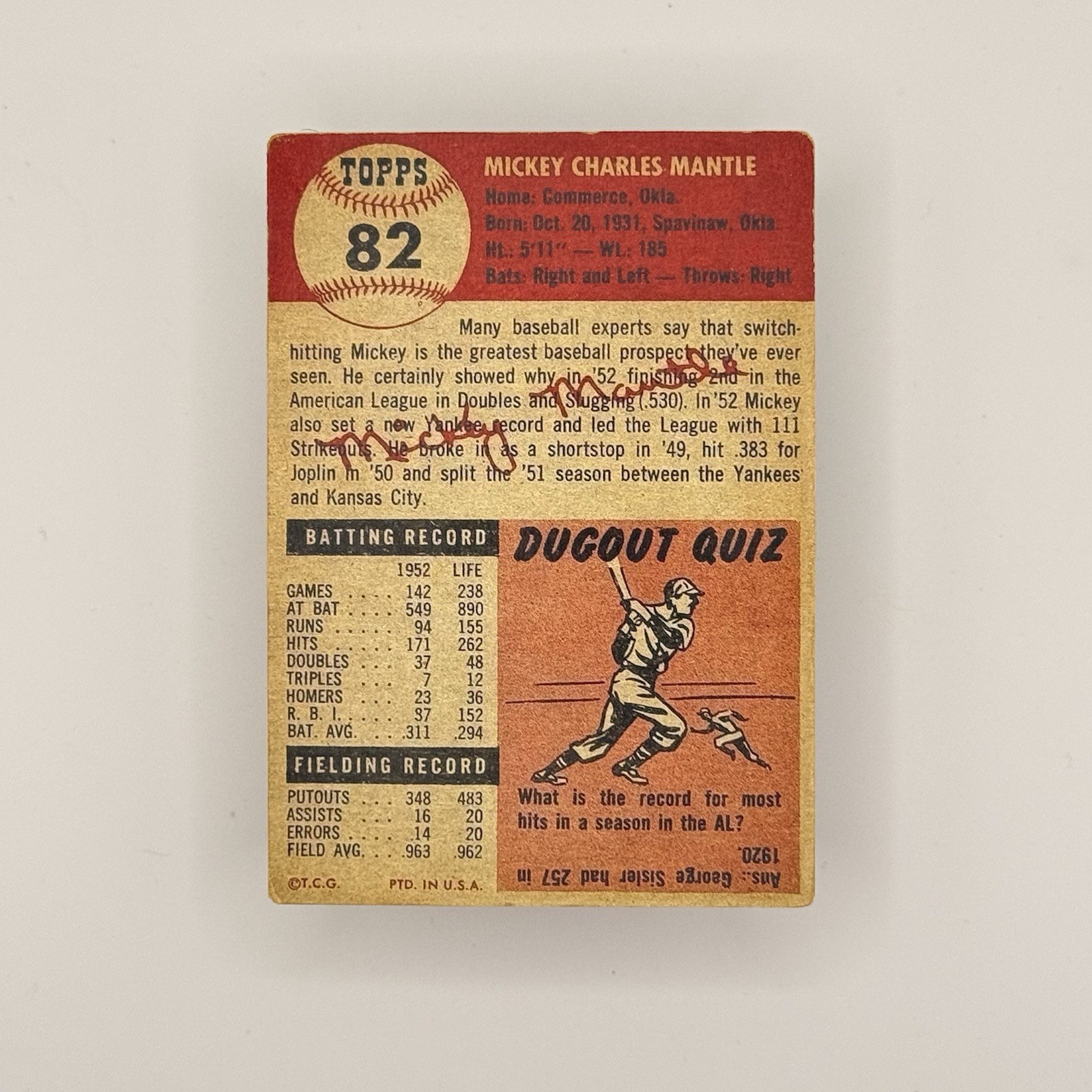 Vintage-Style Souvenir • Mickey Mantle 1953 Inspired Novelty Display Card