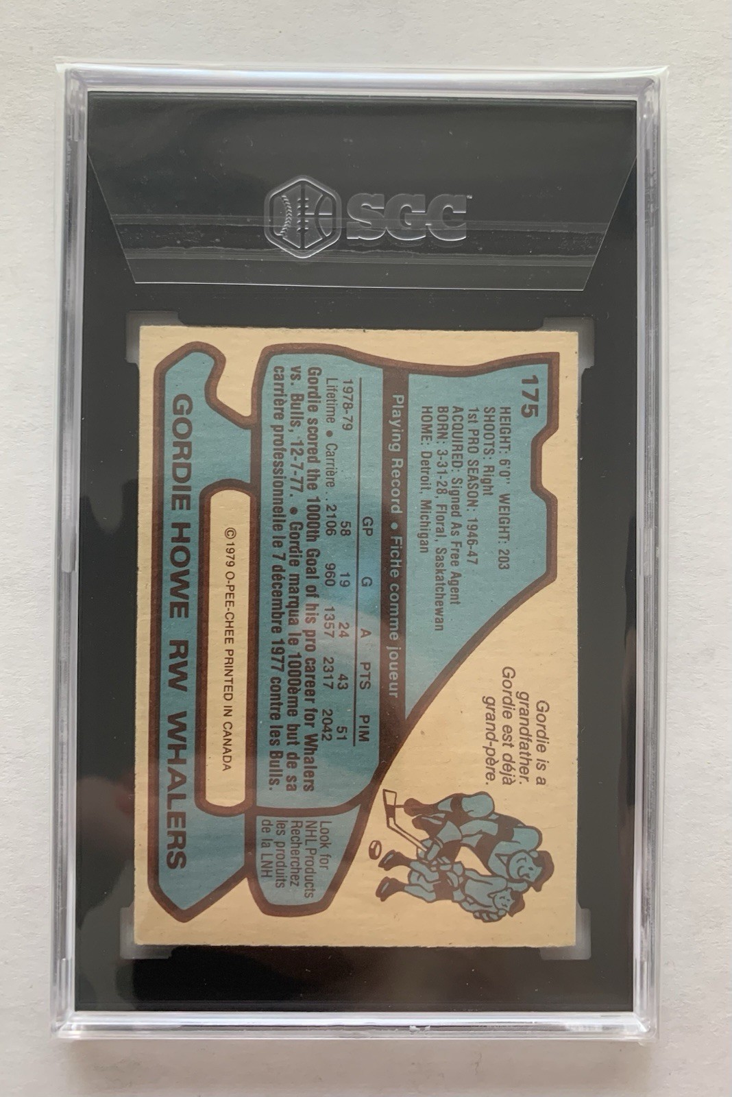 1979-80 OPC O-Pee-Chee Hockey – GORDIE HOWE #175 – SGC 6 EX – HOF Last Card