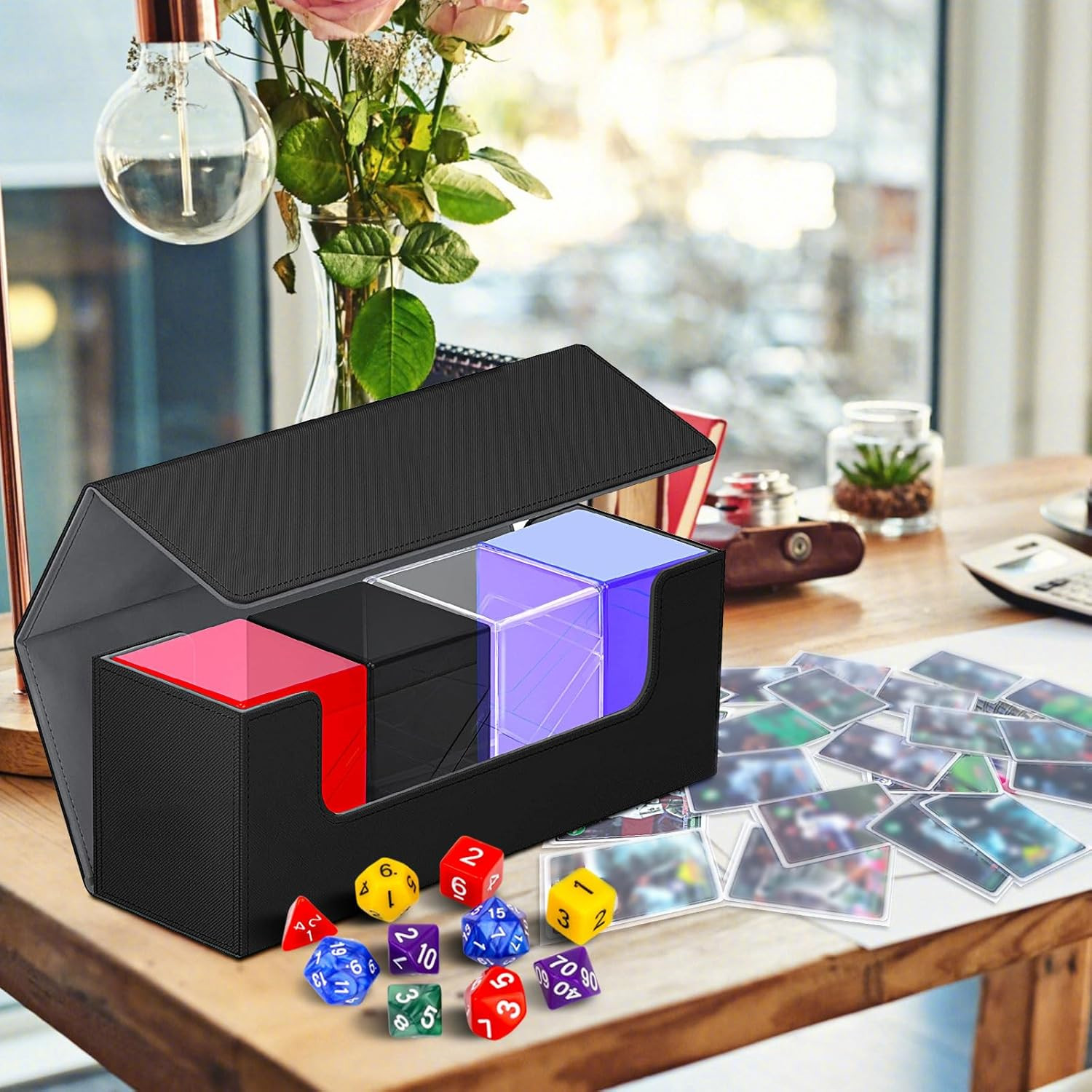 Card Deck Boxes with 4 Pack Acylic Card Cases, Magnetic Closure Trading Card Dec
