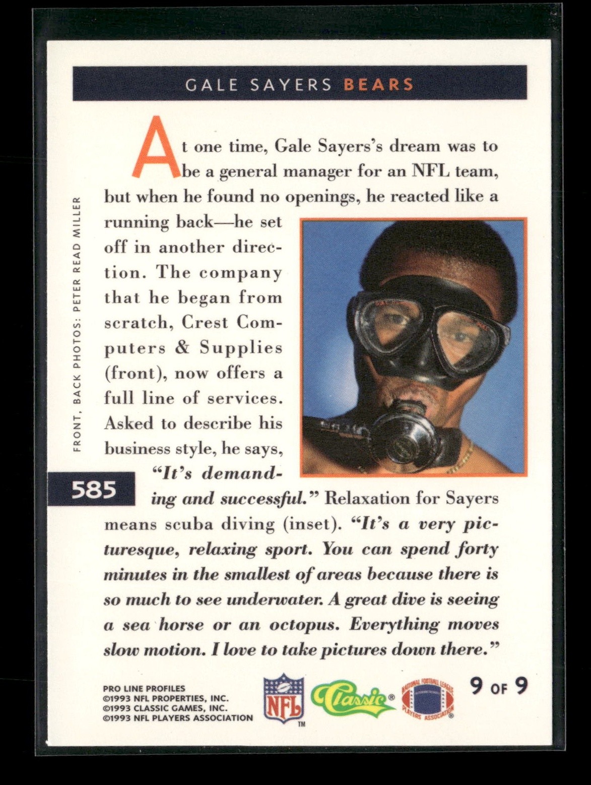 1993 Pro Line Profiles #585 Gale Sayers Chicago Bears
