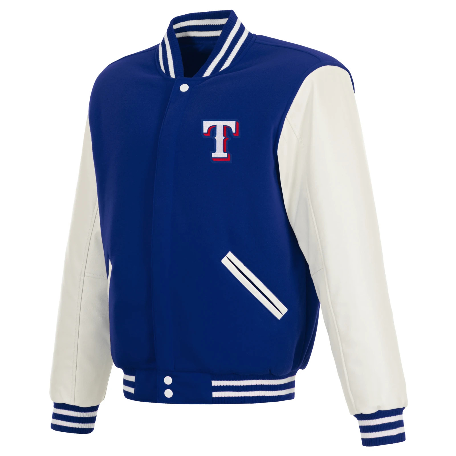 JH Design Texas Rangers Reversible Fleece Knit Collar Full Snap Coat