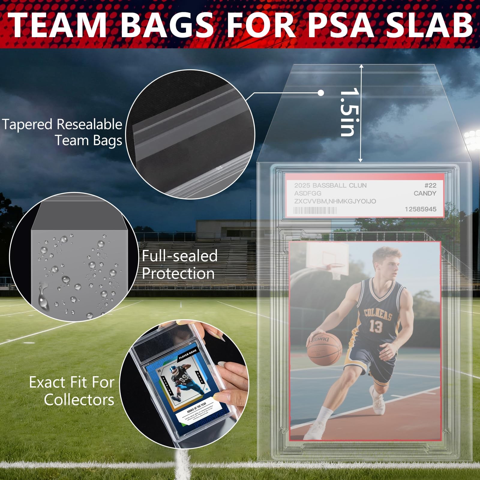 100 Bulk Pack Psa Slab Sleeves, Team Bags Graded Card Sleeves Fit Psa Slab Prote