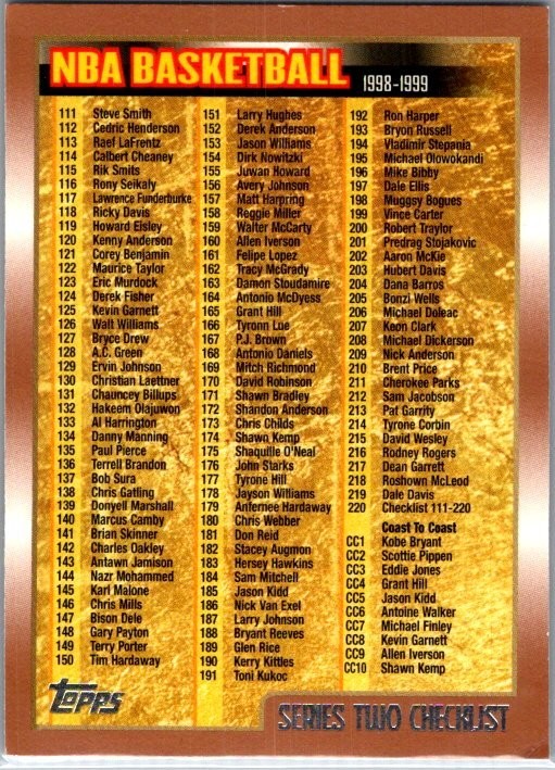 1998-1999 Topps NBA Basketball Series Two Checklist #220