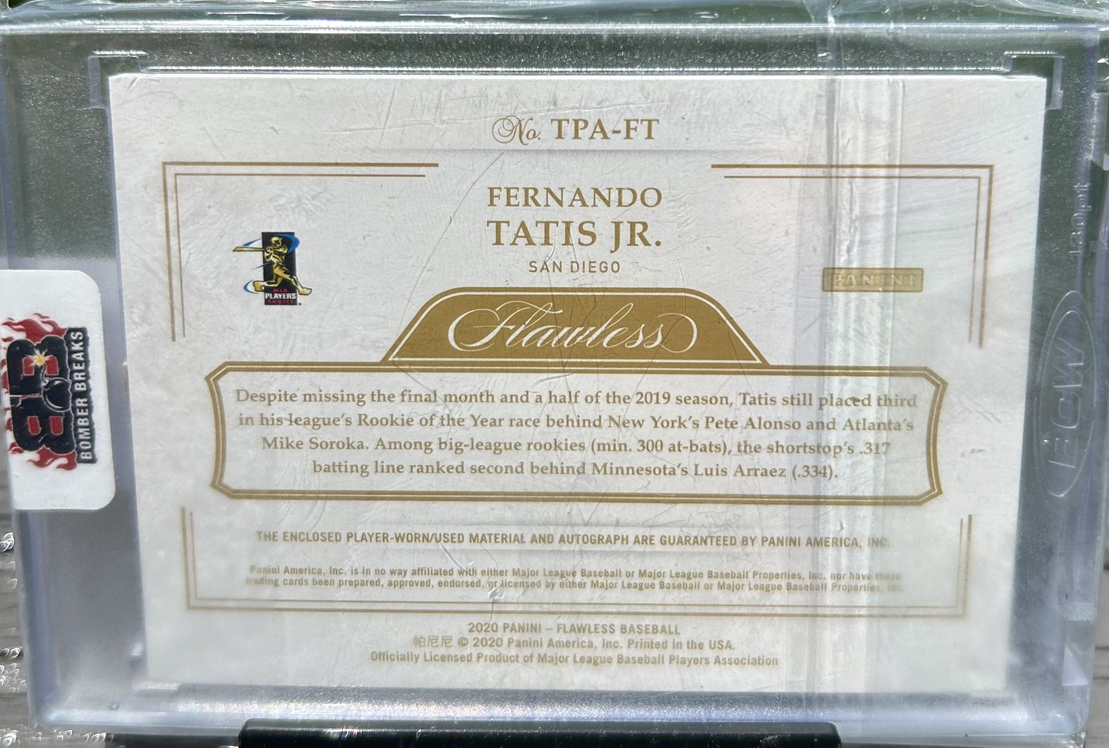 2020 Panini Flawless Fernando Tatis Jr Auto Triple Button /5 San Diego Padres