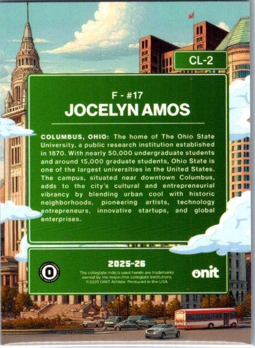 2025-26 ONIT Ohio State Women’s Hockey #CL-2 Jocelyn Amos City Limits Daytime