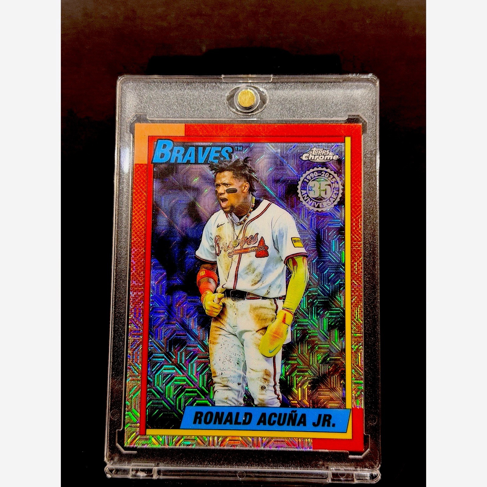 Ronald Acuna Jr TOPPS CHROME SILVER OACK 1990 DESIGN REFRACTOR🔥BRAVES🌟NLMVP
