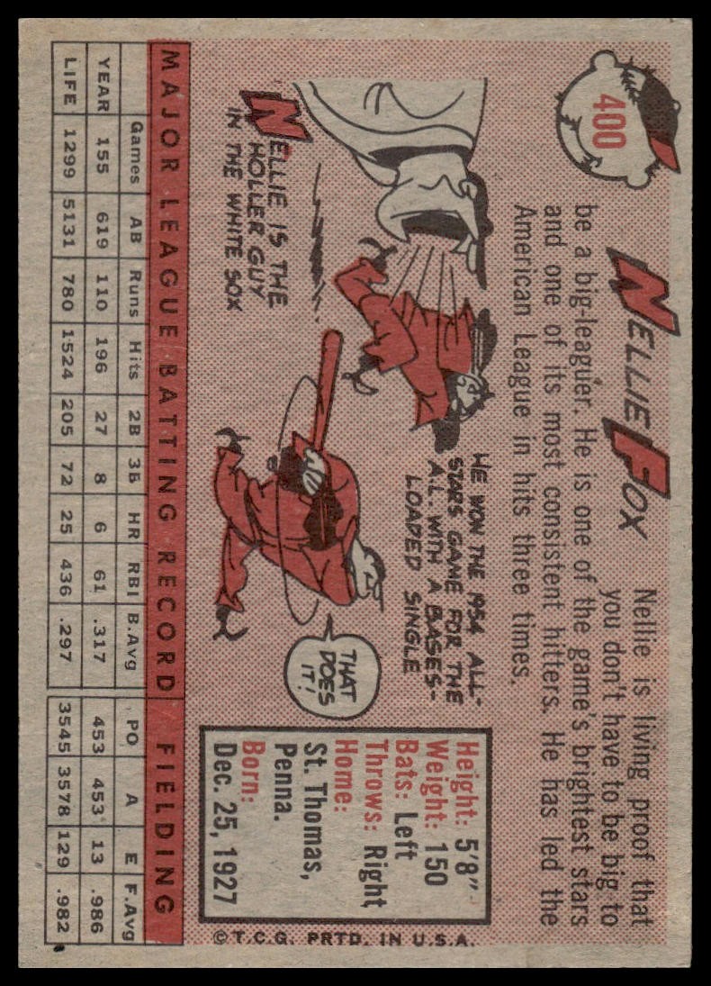 1958 Topps Nellie Fox #400 Chicago White Sox – Very Good