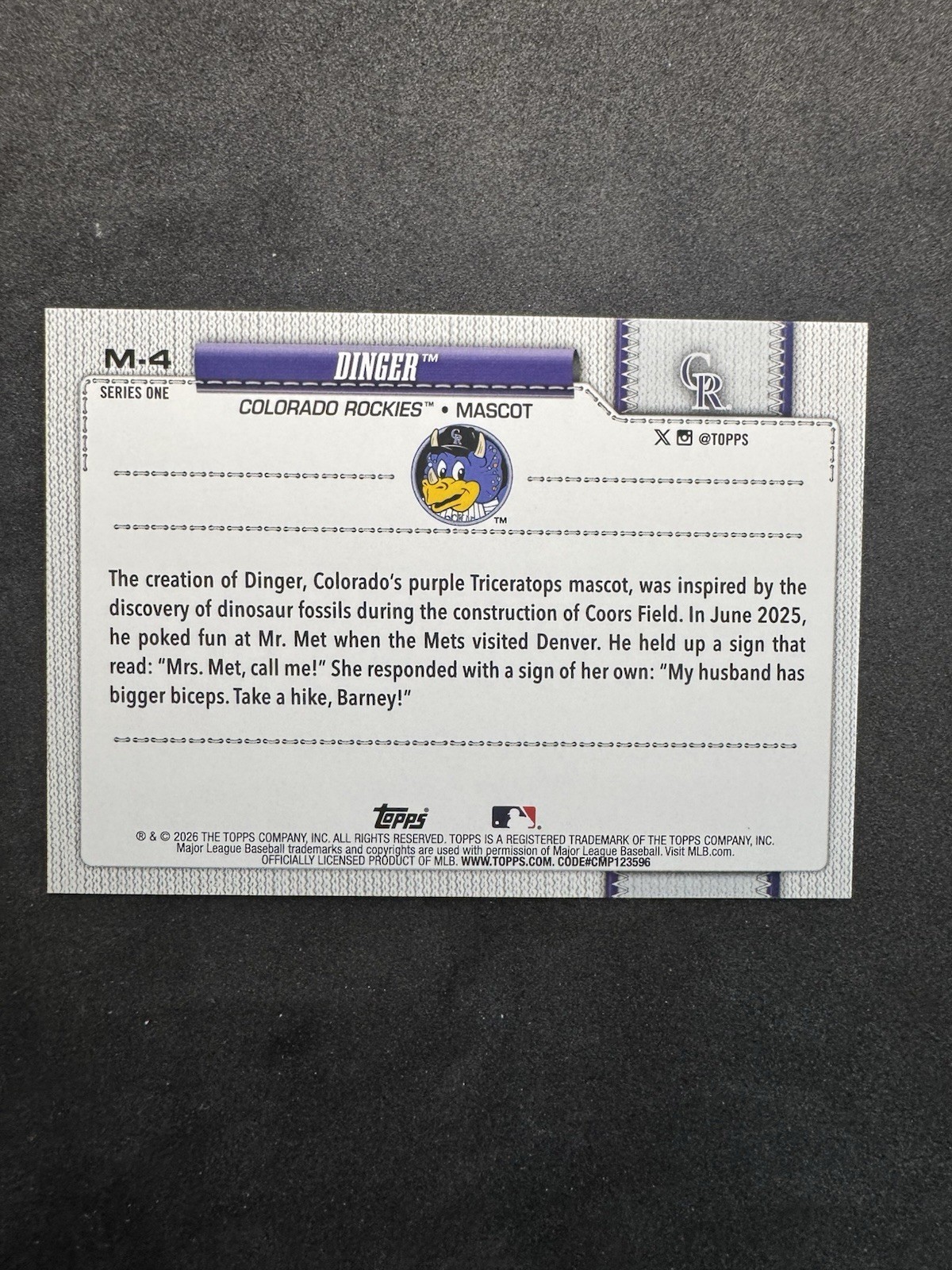 2026 Topps Series 1 Celebration – Mascots Dinger #M-4