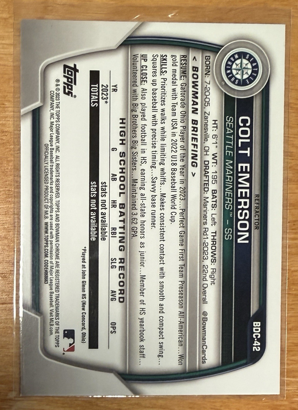 2023 Bowman Draft Chrome Colt Emerson Refractor #BDC-42