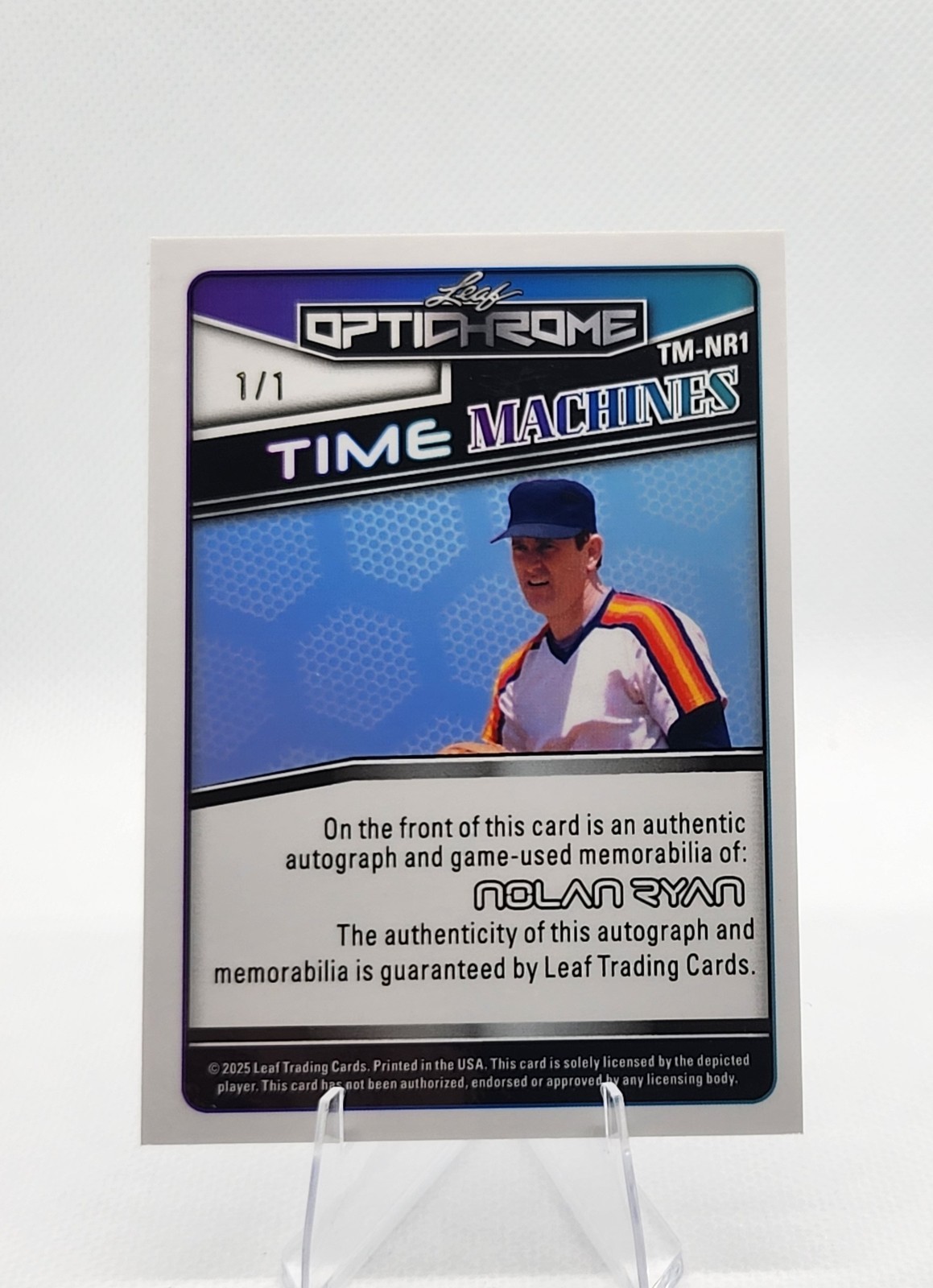 NOLAN RYAN 2025 Leaf Optichrome Time Machines PURPLE 1/1 AUTO JERSEY RELIC Astro