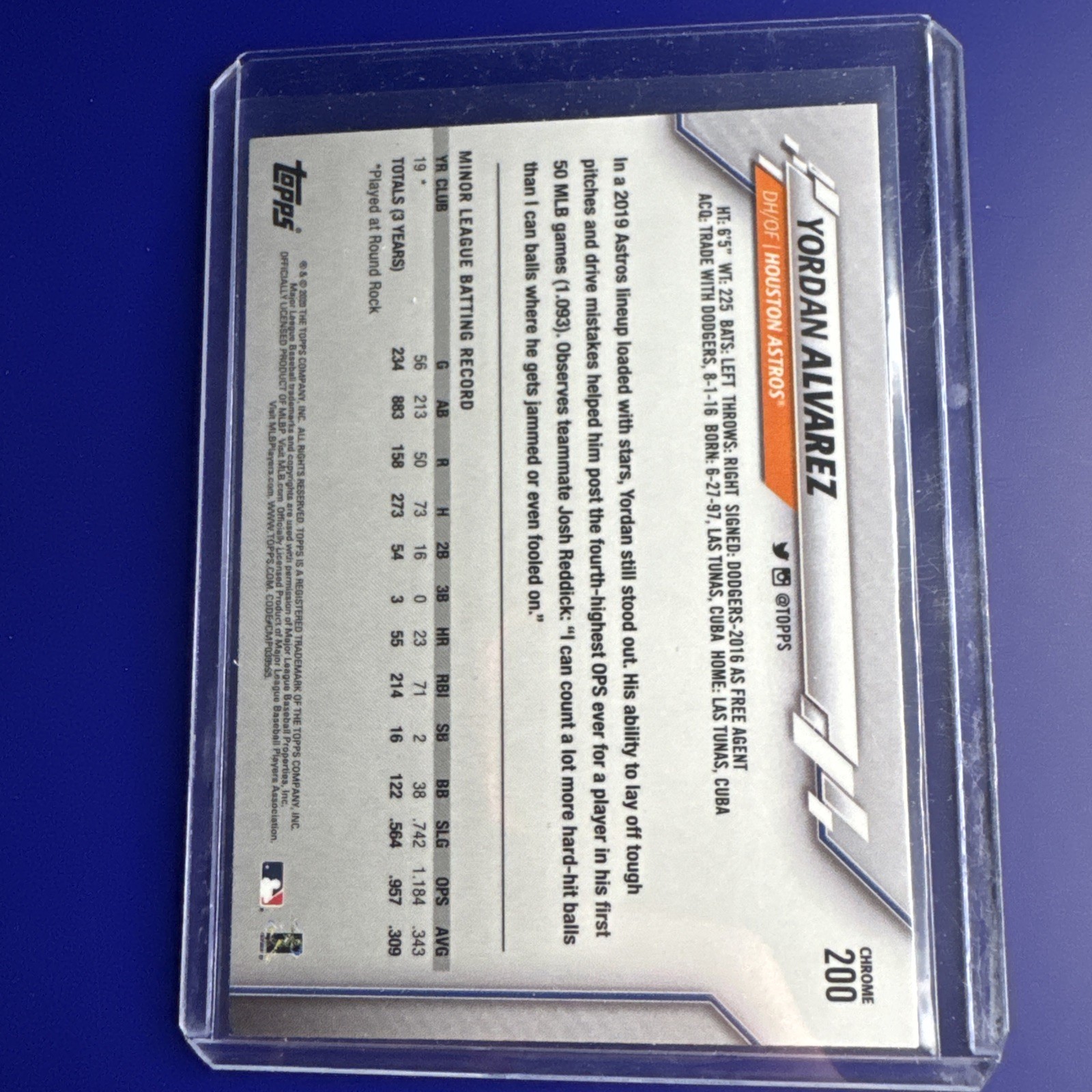 YORDAN ALVAREZ 2020 Topps Chrome #200 RC Rookie Card Houston Astros
