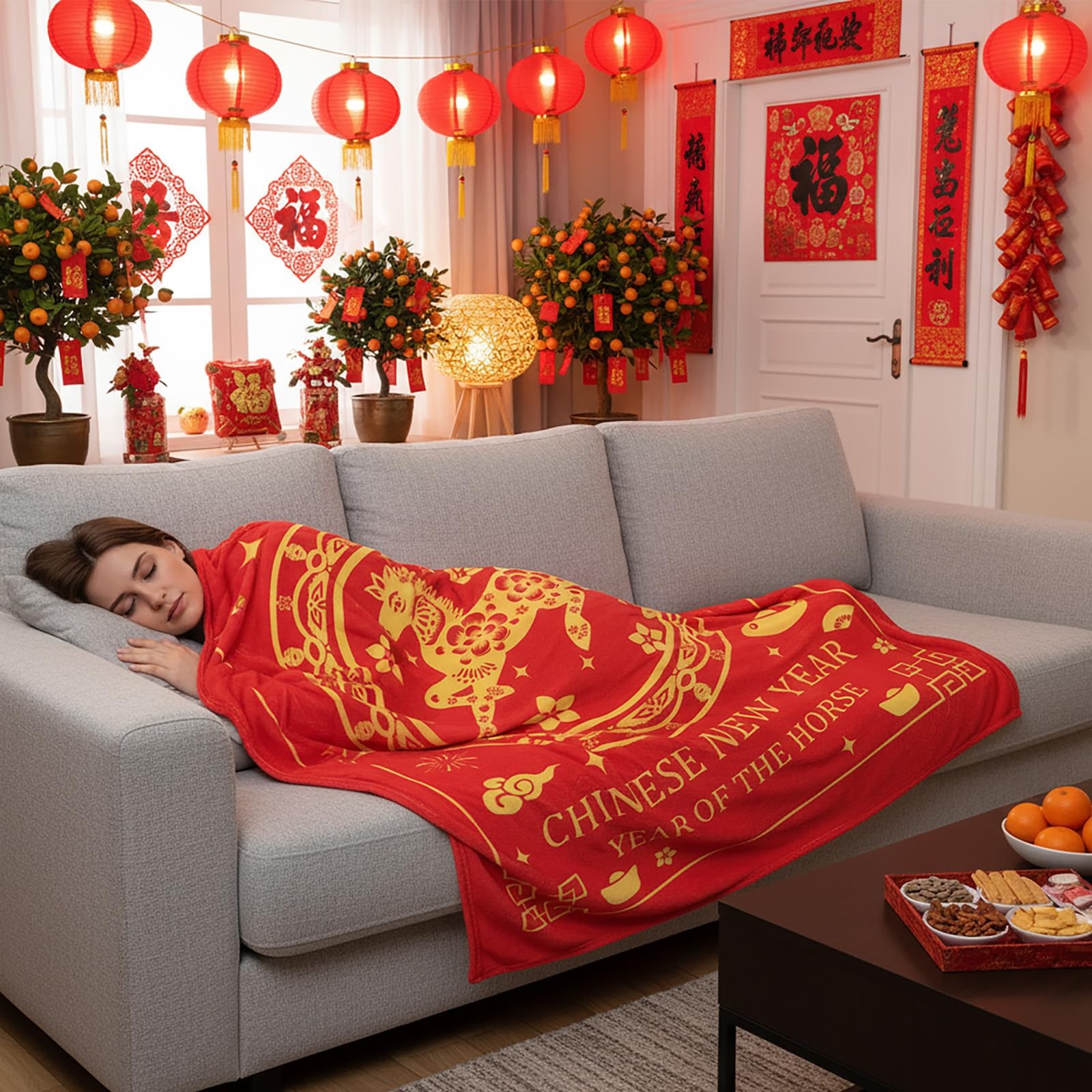 HunnmingRe Chinese New Year of The Horse 2026 Gifts Blanket 51 x 59” Red