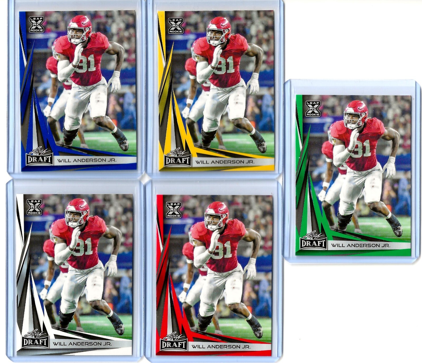 (5) 2023 Leaf Draft #B2-10 WILL ANDERSON Gold/Red/Green/Blue/White SP Rookie LOT