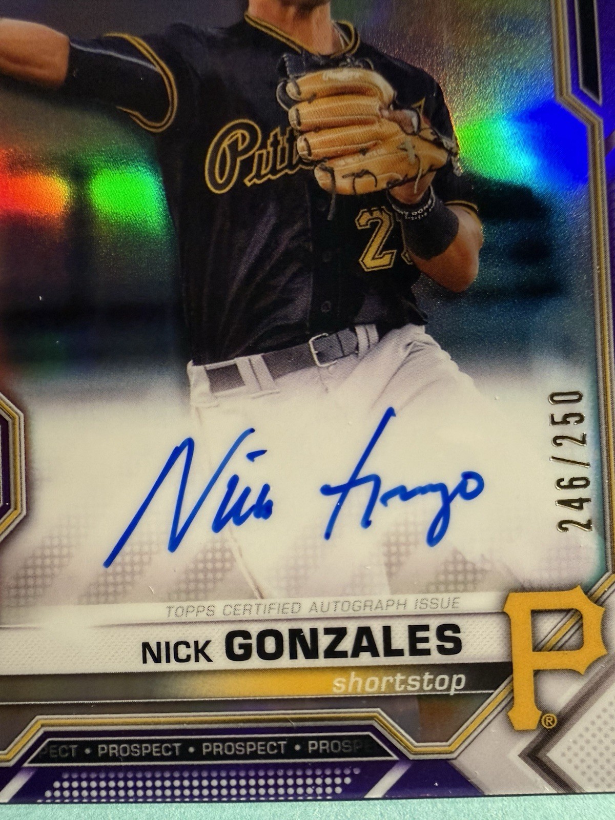2021 Bowman Chrome Auto Nick Gonzales Purple Refractor /250 Pirates