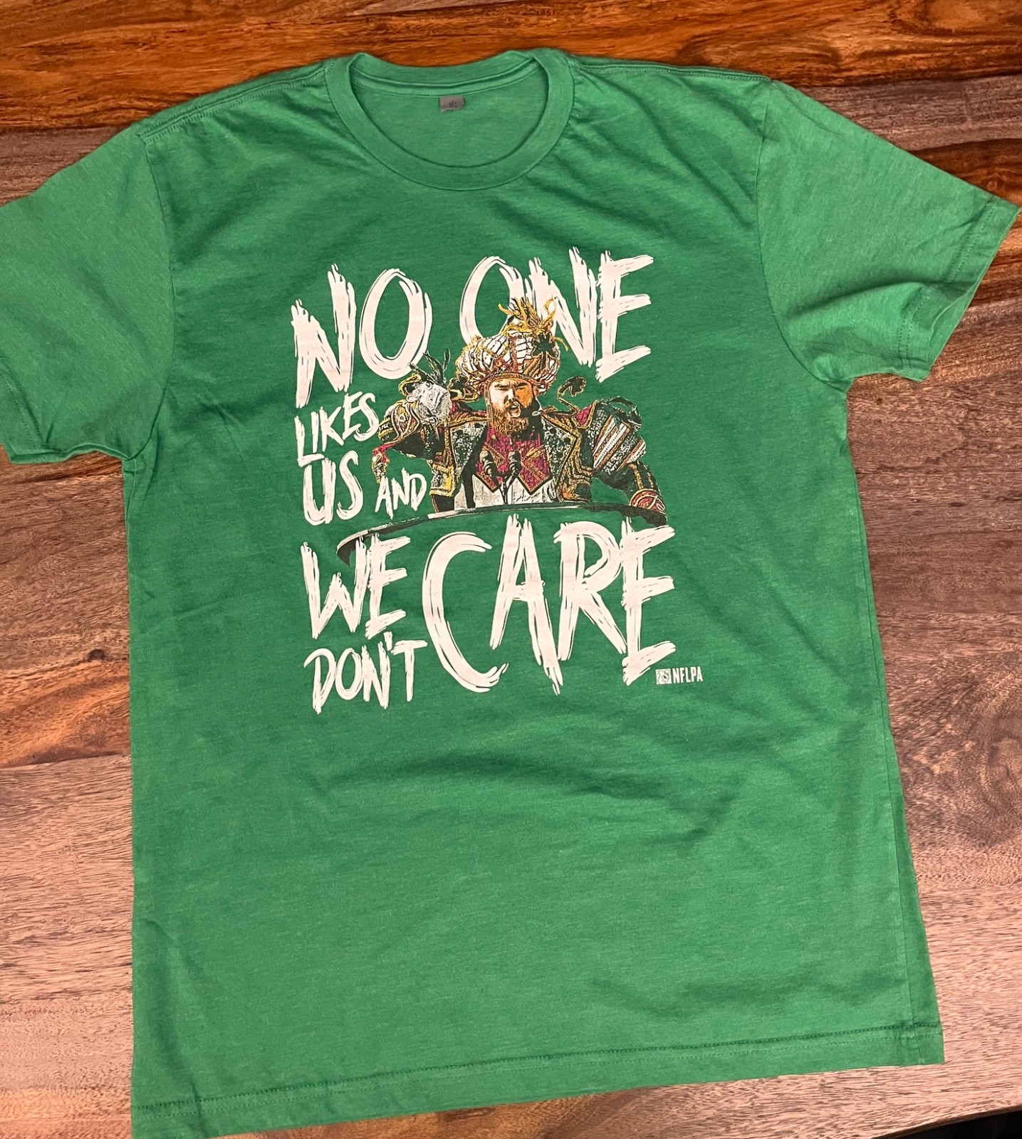 Men’s Jason Kelce No One Like Us We Don’t Care Green T-Shirt Size M