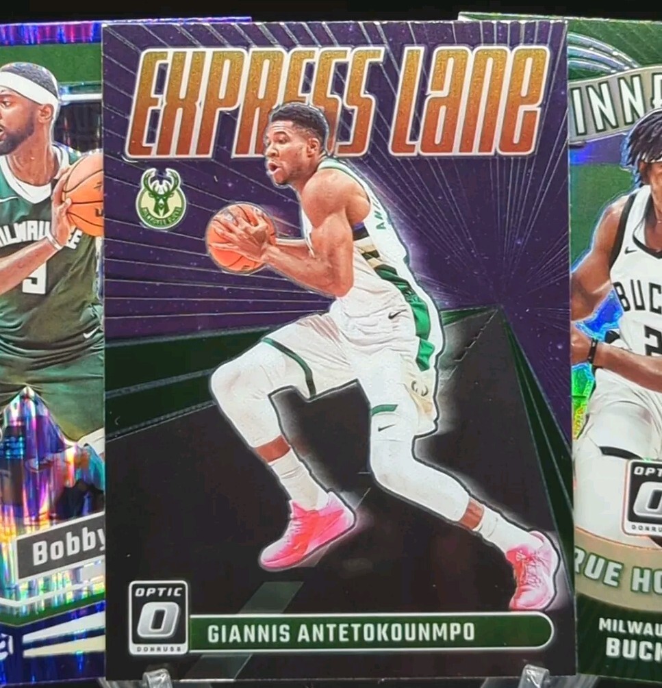 Giannis, Portis & Holiday 2023-24 Donruss Optic Purple Shock Parallel & Inserts
