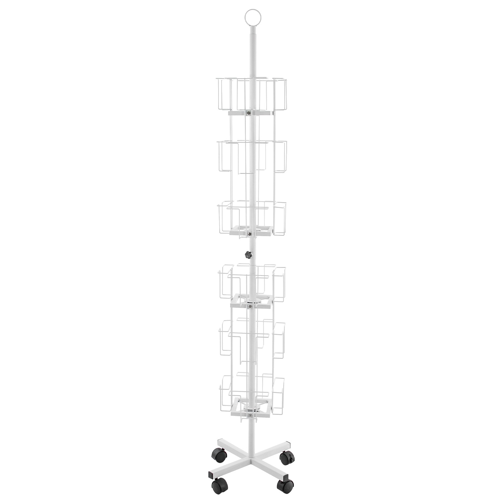 6-tier 32-pocket Rotating Greeting Card Iron Rack Postcard Stand With 4 Wheels