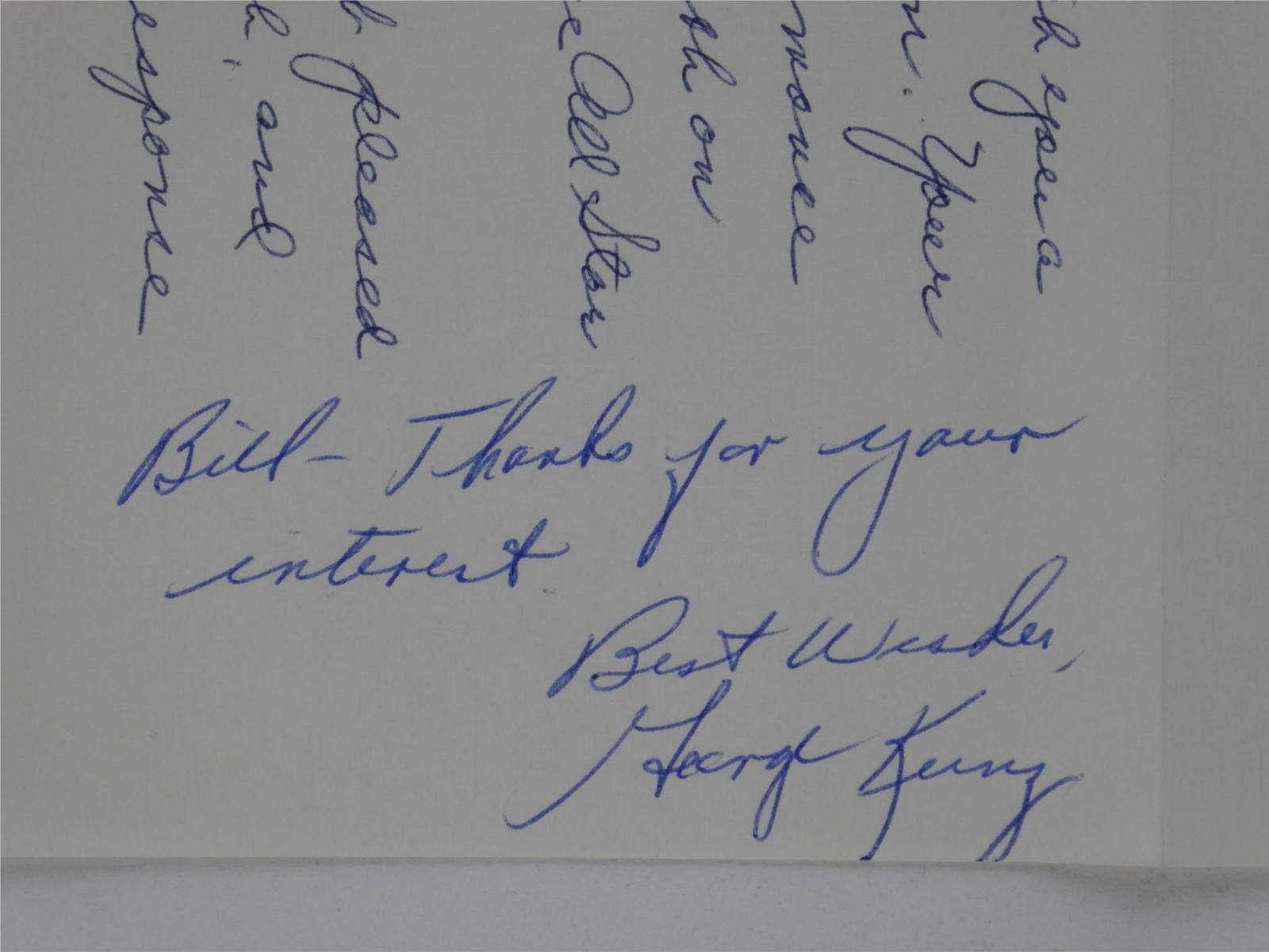 George Kunz Signed 7.25×10.5 Letter Autographed Atlanta Falcons To Bill