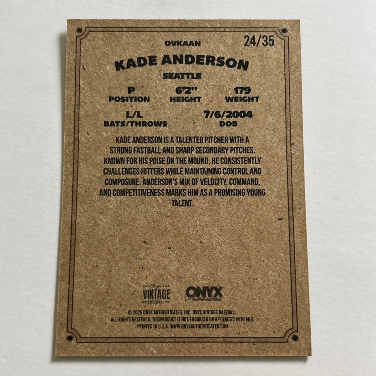 Kade Anderson 2025 Onyx Vintage Extended # OVKAAN Navy Blue Border 24/35