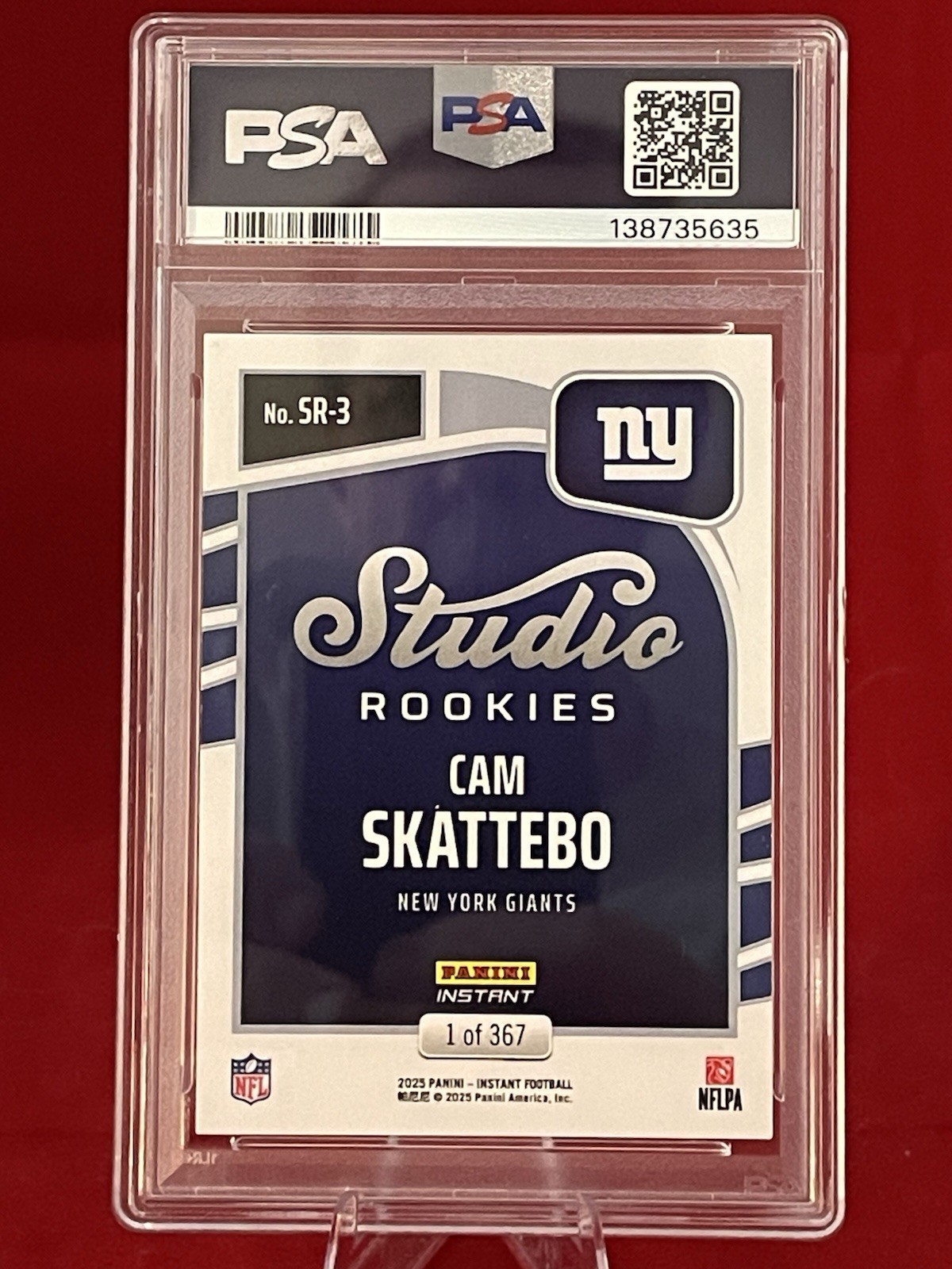 Cam Skattebo – 2025 Panini Instant NFL Studio Rookie Limited 1/367 #SR-3 – PSA 9