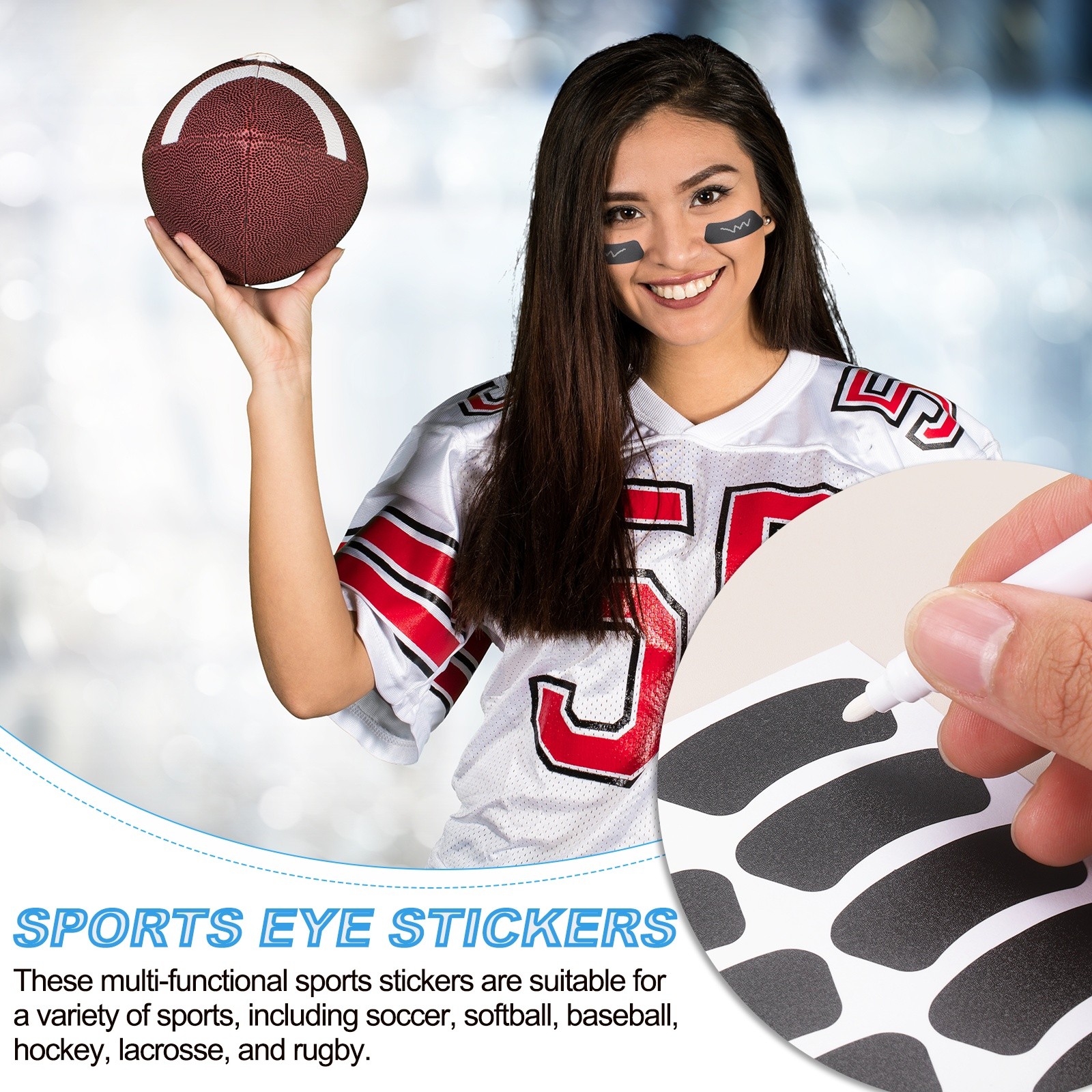 120 Pair Sports Eye Stickers Face Stickers with 1Pcs White Pencil Black