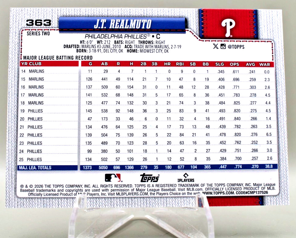 2026 Topps Series 2 – Holiday Sun Foil J.T. Realmuto #363 Phillies