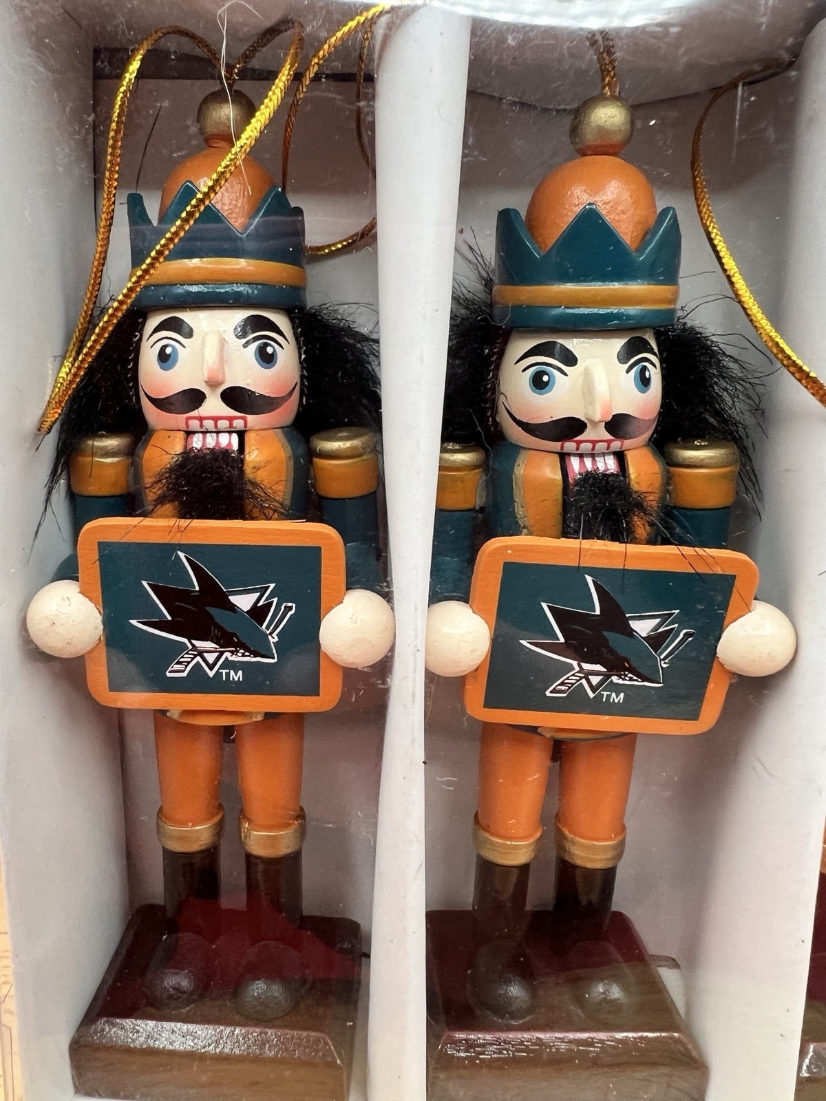 3 Piece San Jose Sharks Wooden Nutcracker Christmas OrnamentS NHL 5 Inches