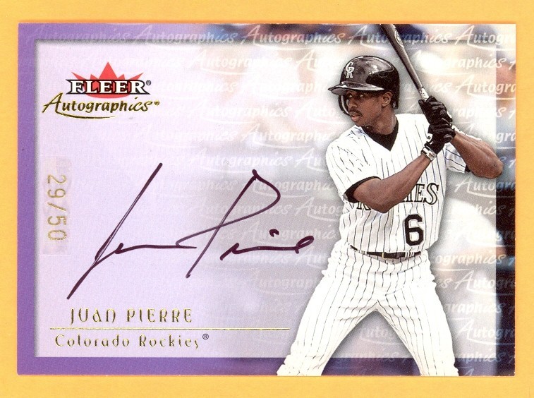 2001 Fleer Autographics GOLD ~ JUAN PIERRE Rare Auto Autograph Card ~ #’d: 29/50