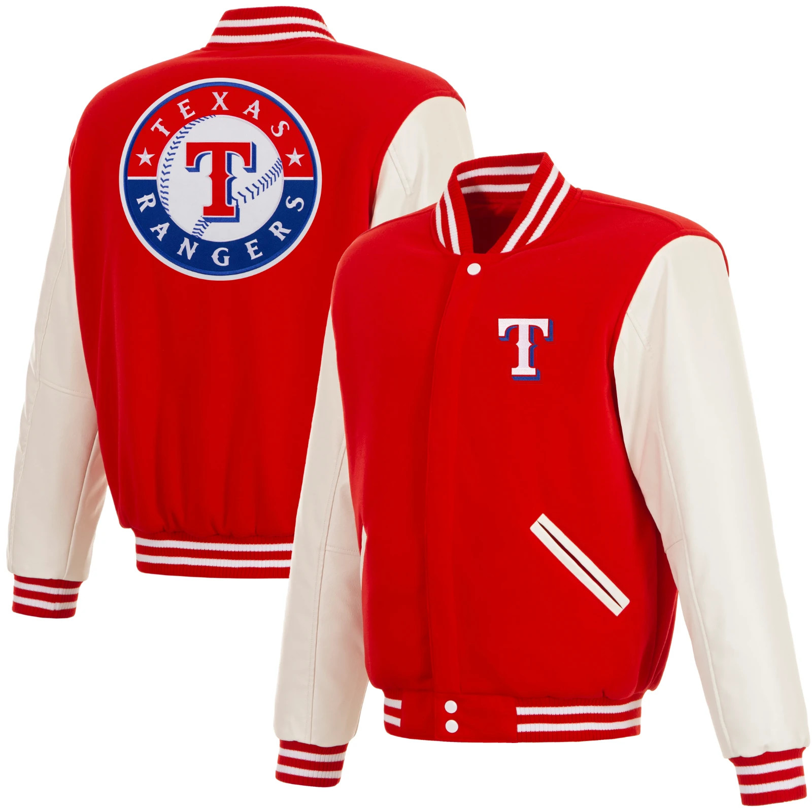 JH Design Texas Rangers Reversible Fleece Knit Collar Full Snap Coat