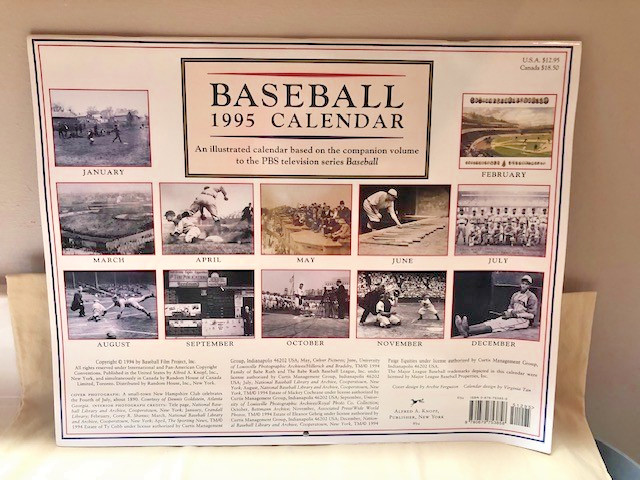 Baseball 1995 Calendar/Illustrated History by Geoffrey Ward & Ken Burns, Mint