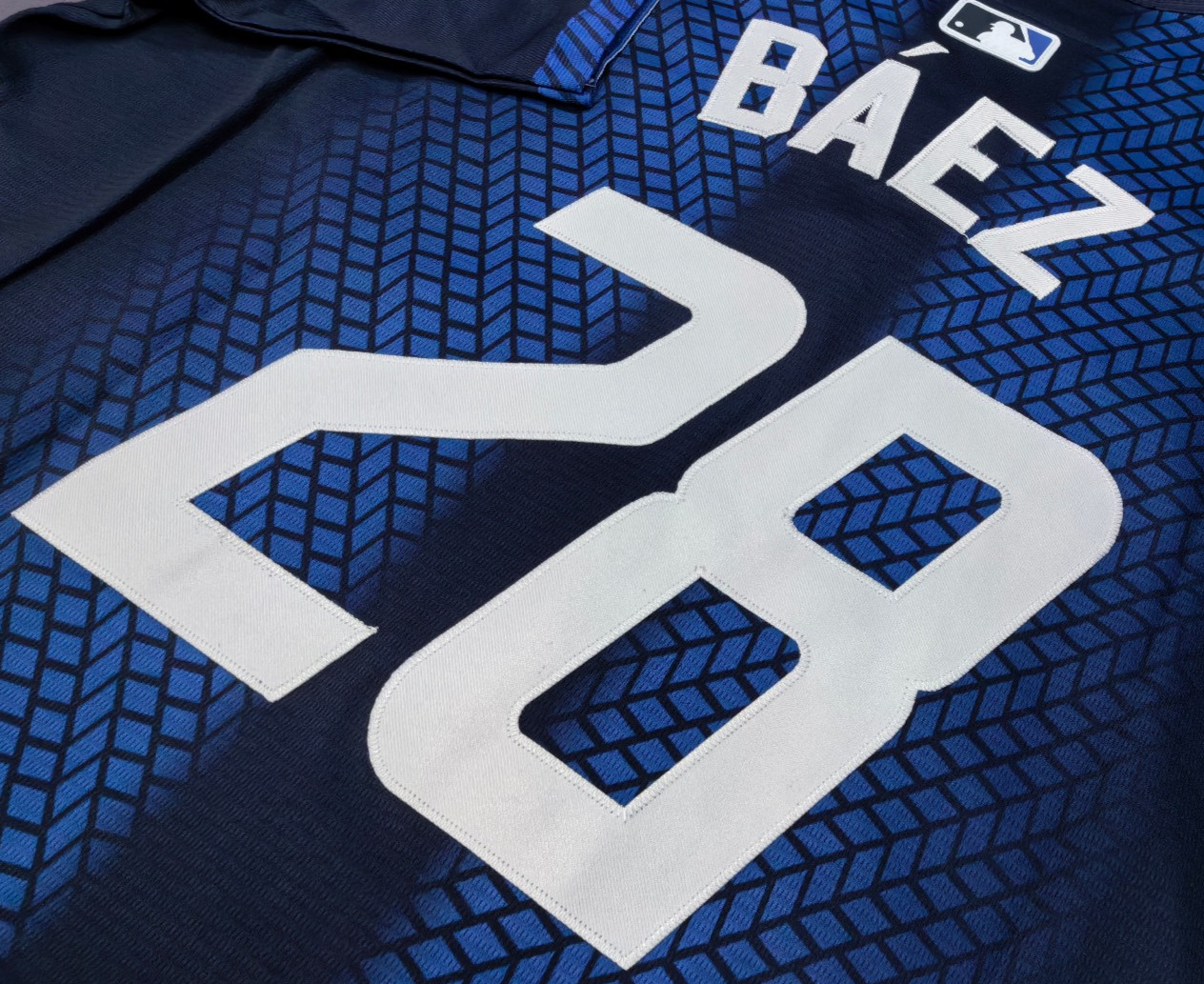 Javier Baez #28 Tigers City Navy Cool Base Sewn Stitched Jersey.