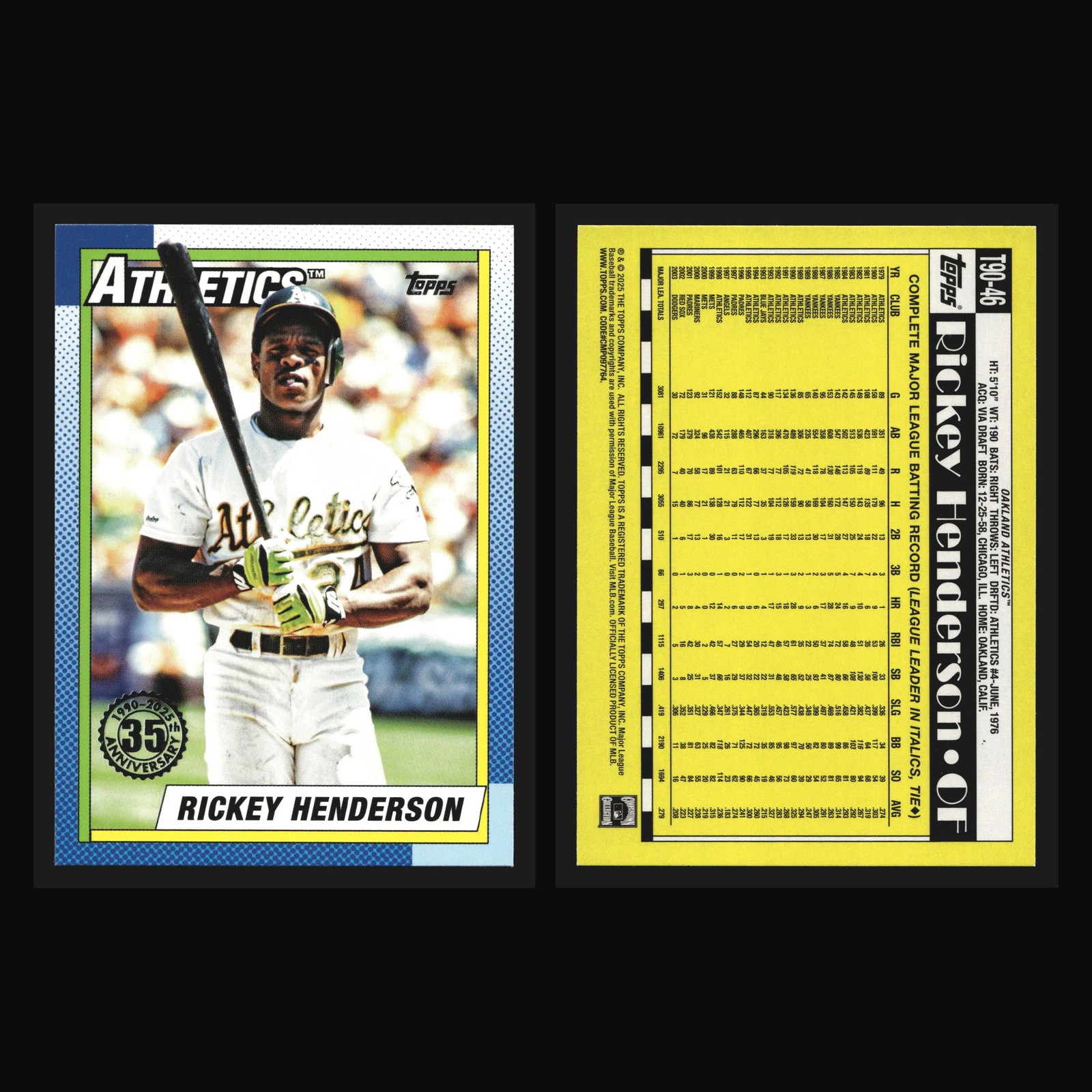 2025 Topps 1990 35th #T90-46 Rickey Henderson Athletics HOF