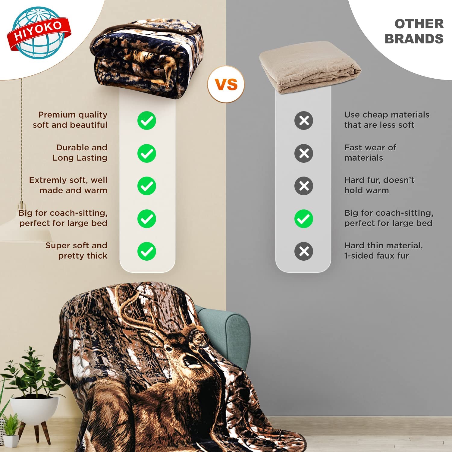 5.3 lbs Deer Blanket Queen Size, Heavy, Thick, and 75″W x 90″L, 1