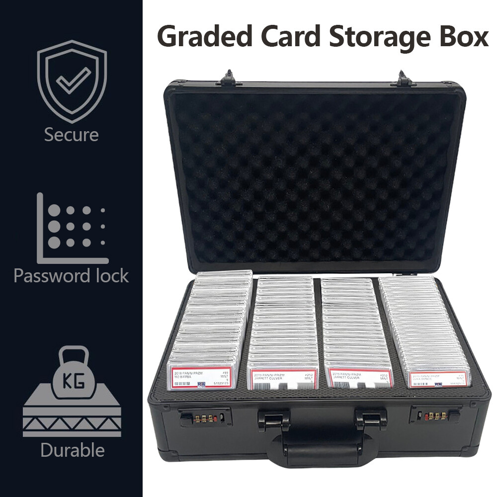 4-Row Graded Card Storage Box Case Holds 150+ Slabs PSA Slab Case w/ Key Lock