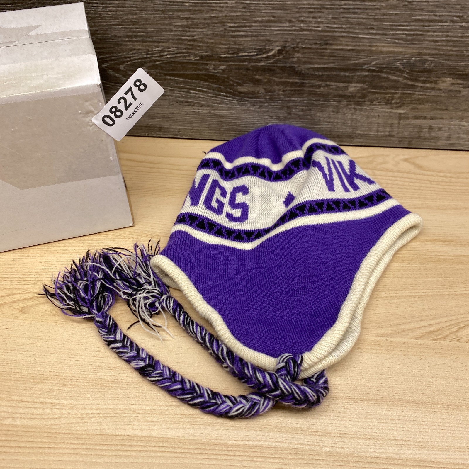 Minnesota Vikings Hat Beanie Mens One Size Purple White NFL Football Ear Flap